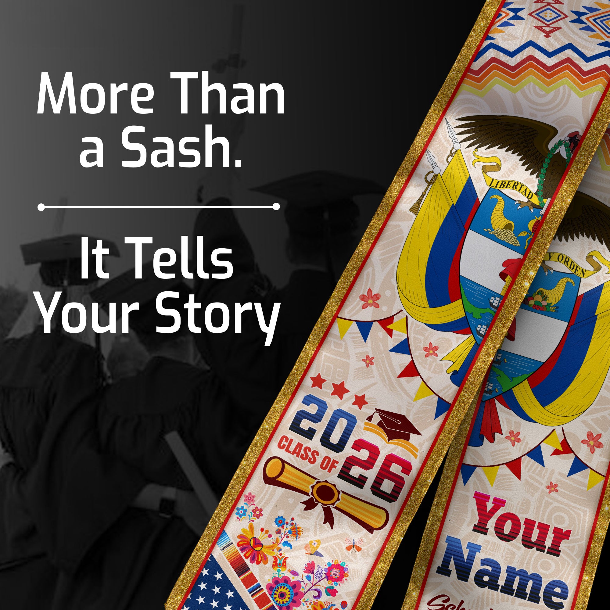 Colombia Graduation Stole 2026, Colombian Flag Sash, Custom Touch Option for Class of 2026