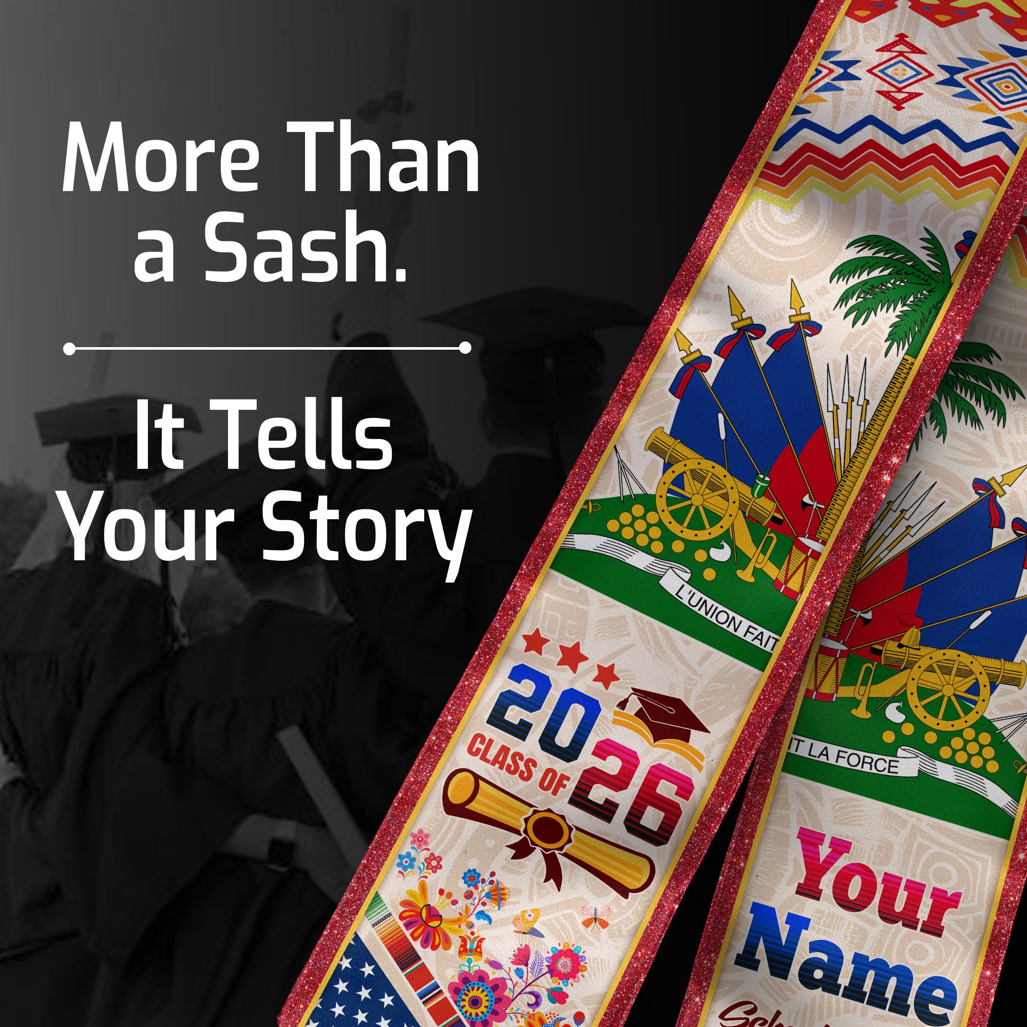 Haiti Graduation Stole 2026, Haitian Flag Sash, Custom Touch Option for Class of 2026