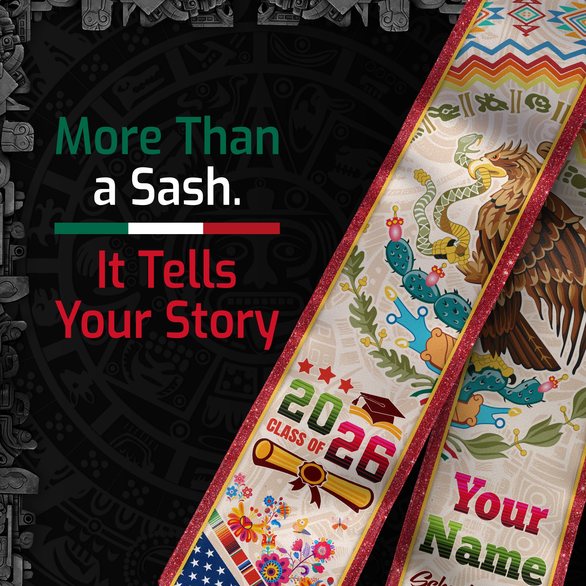 Mexico Graduation Stole 2026, Mexican Flag Sash, Custom Touch Option for Class of 2026