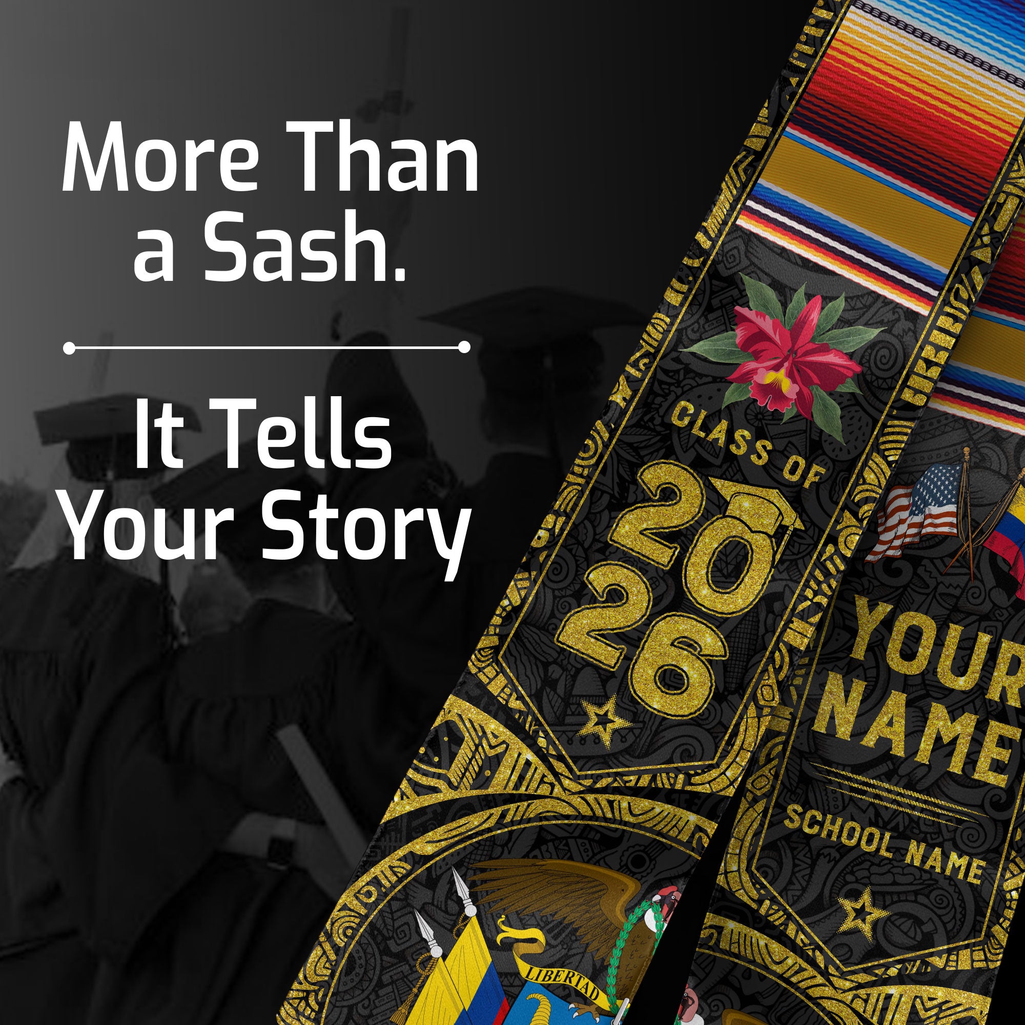 Colombia Graduation Sash 2026, Colombian Flag Graduation Stole, Custom Accent for 2026