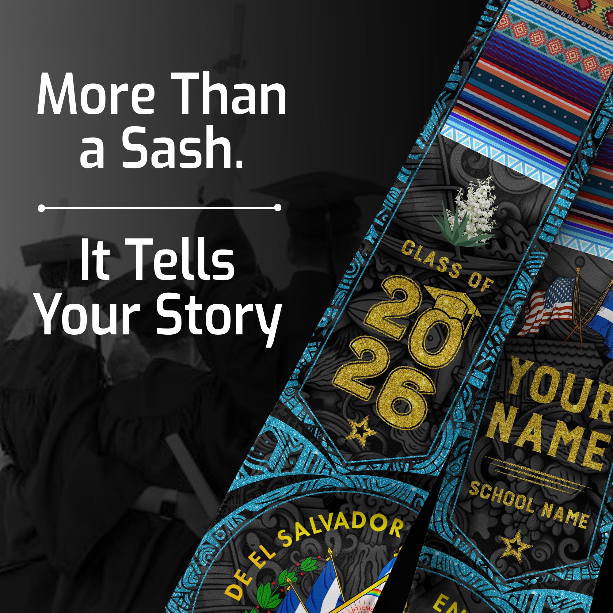 El Salvador Graduation Sash 2026, Salvadoran Flag Graduation Stole, Personalized Detail