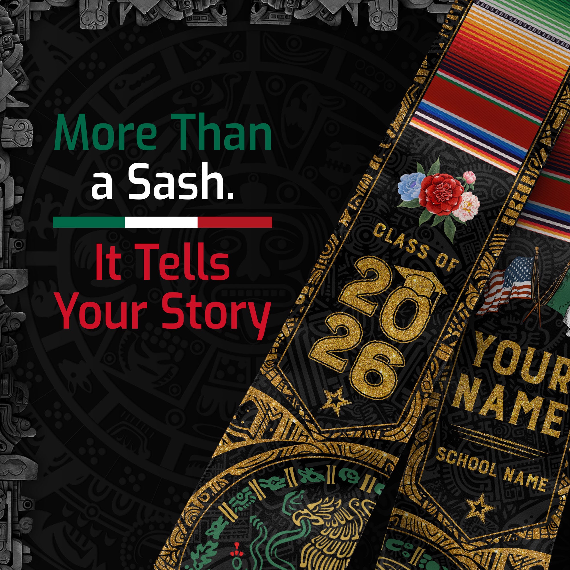 Mexico Graduation Sash 2026, Mexican Flag Graduation Stole, Custom Accent for 2026 Grads