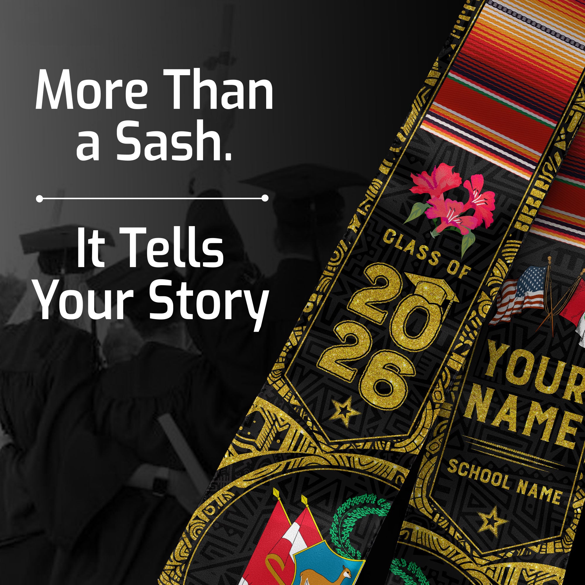 Class of 2026 Peru Graduation Sash, Peruvian Flag Stole, Custom-Ready Graduation Style