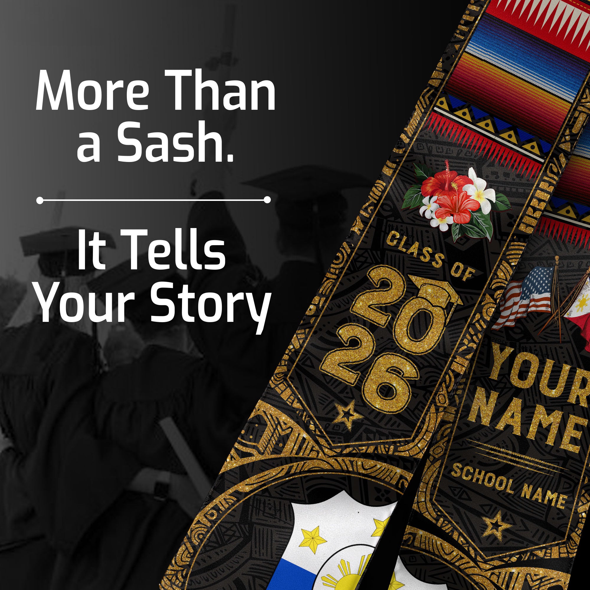 Philippines Graduation Stole 2026, Filipino Flag Sash, Tailored Detail for Class of 2026