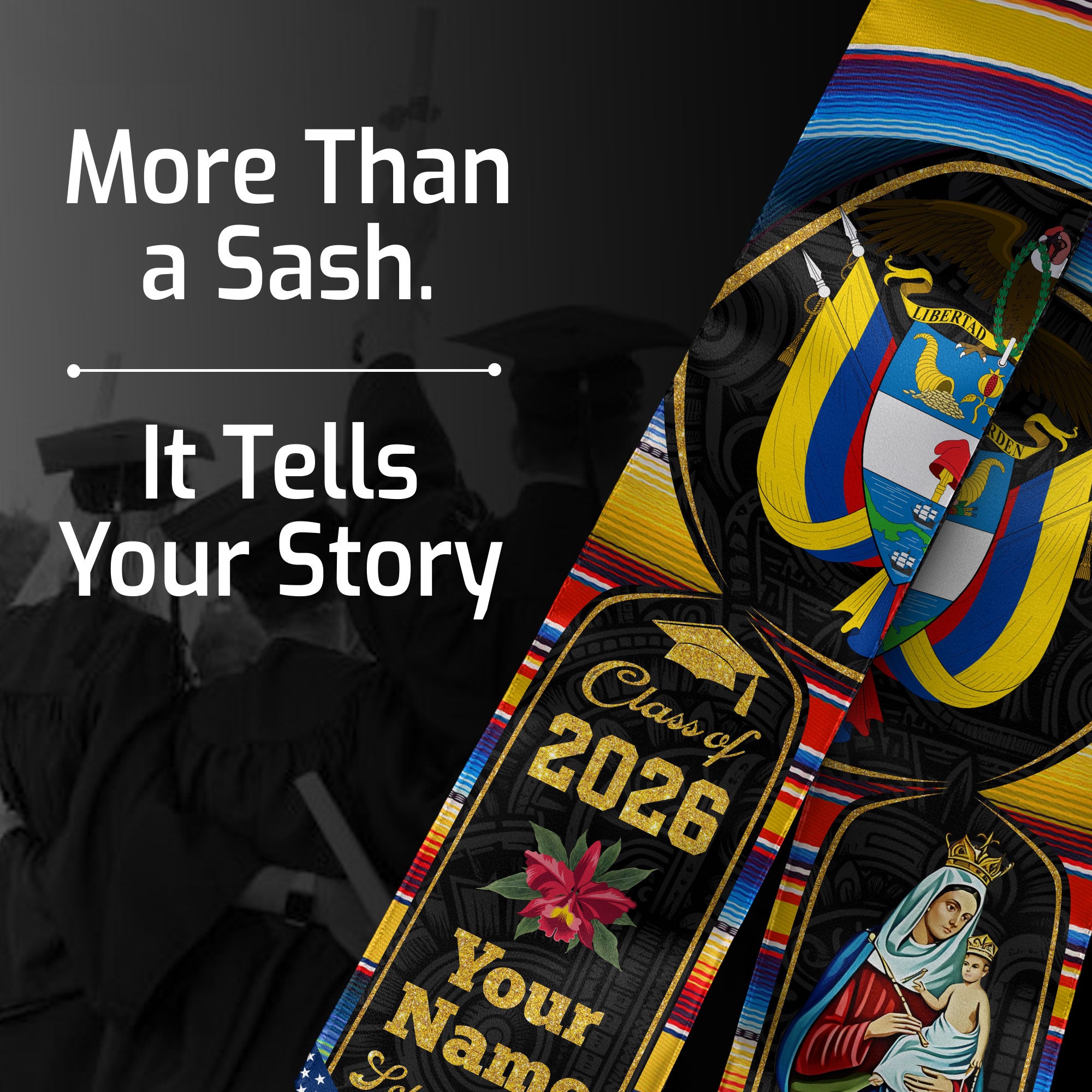Colombian Graduation Stole 2026, Colombia Flag Sash, Custom Detail Choice for Class of 2026