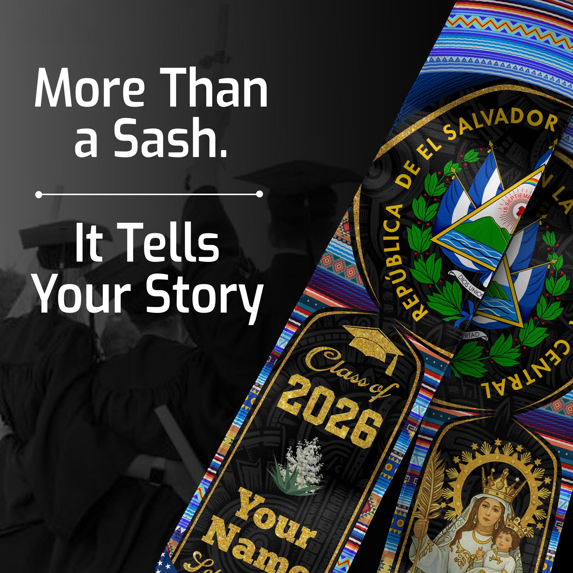 El Salvador Graduation Stole 2026, Salvadoran Flag Sash, Custom-Ready Style for 2026