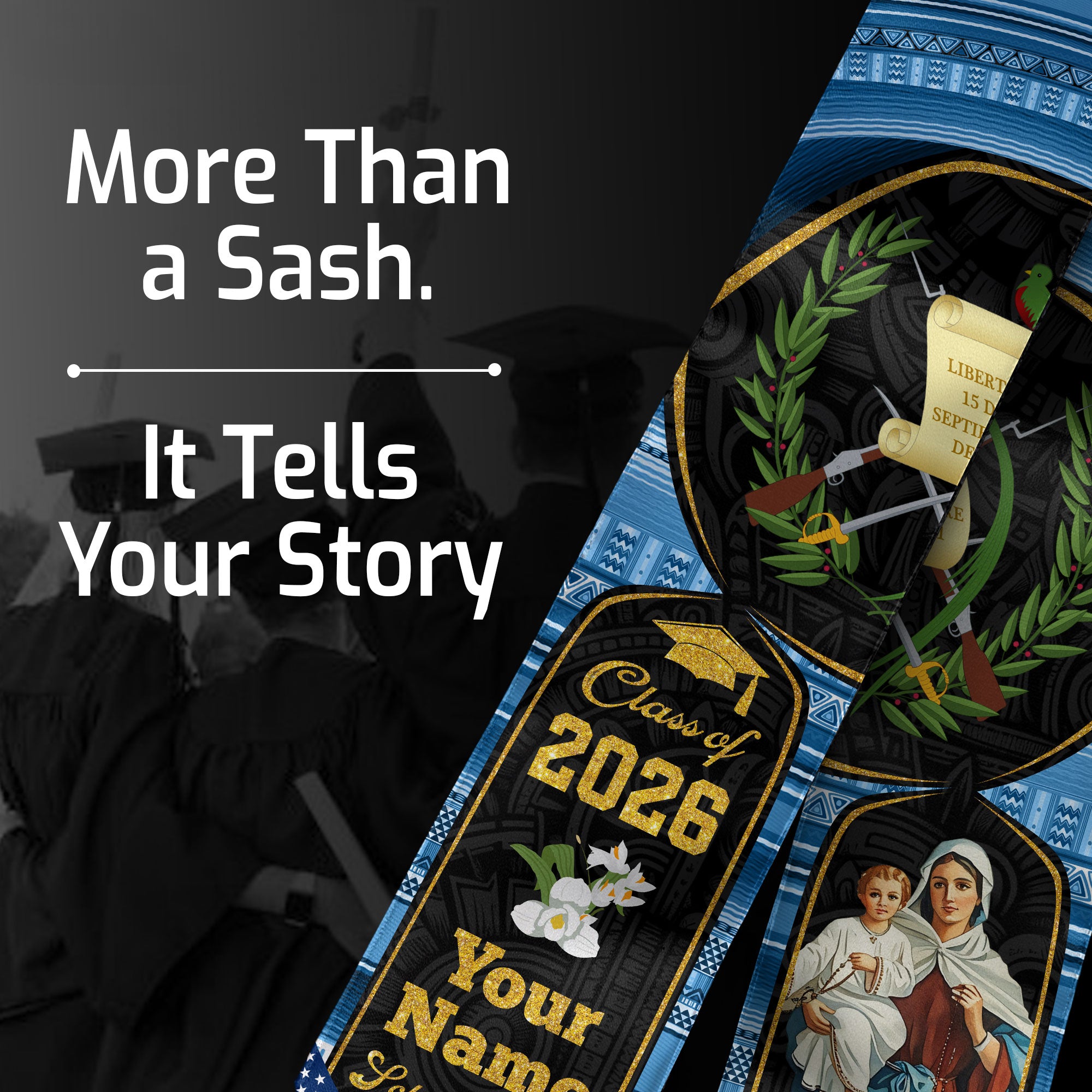 Guatemalan Graduation Stole 2026, Guatemala Flag Sash, Signature Finish for Class of 2026