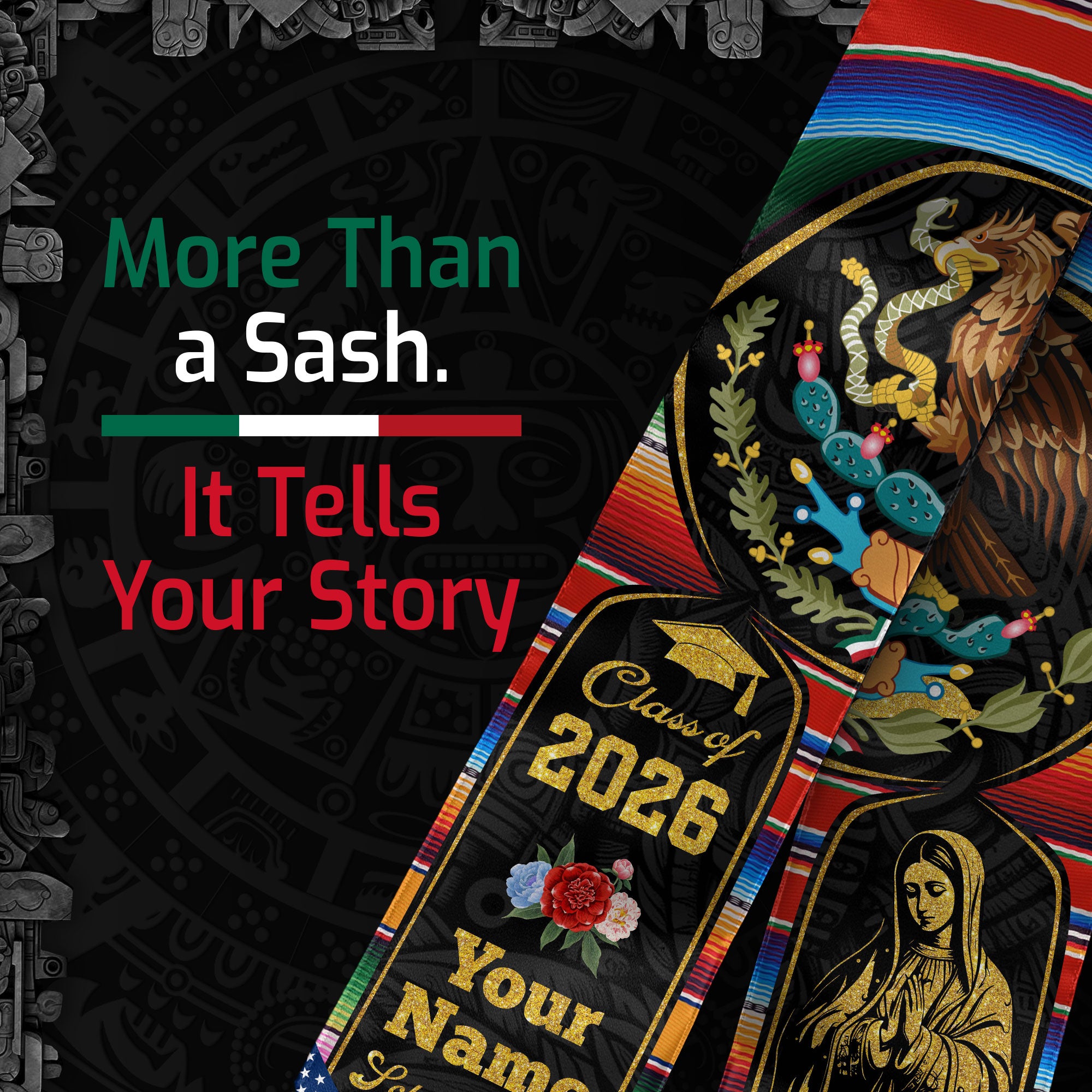 Mexican Graduation Stole 2026, Mexico Flag Sash, Custom Detail Choice for Class of 2026