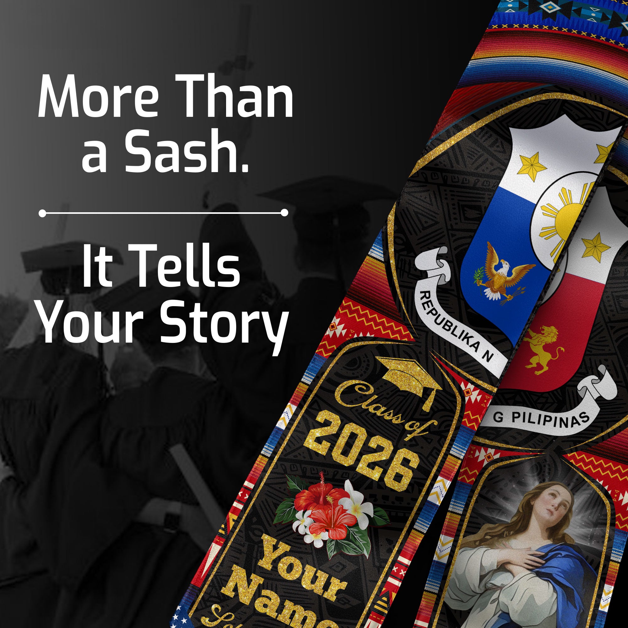 Filipino Flag Graduation Sash 2026, Philippines Graduation Stole, Bespoke Touch for Grads
