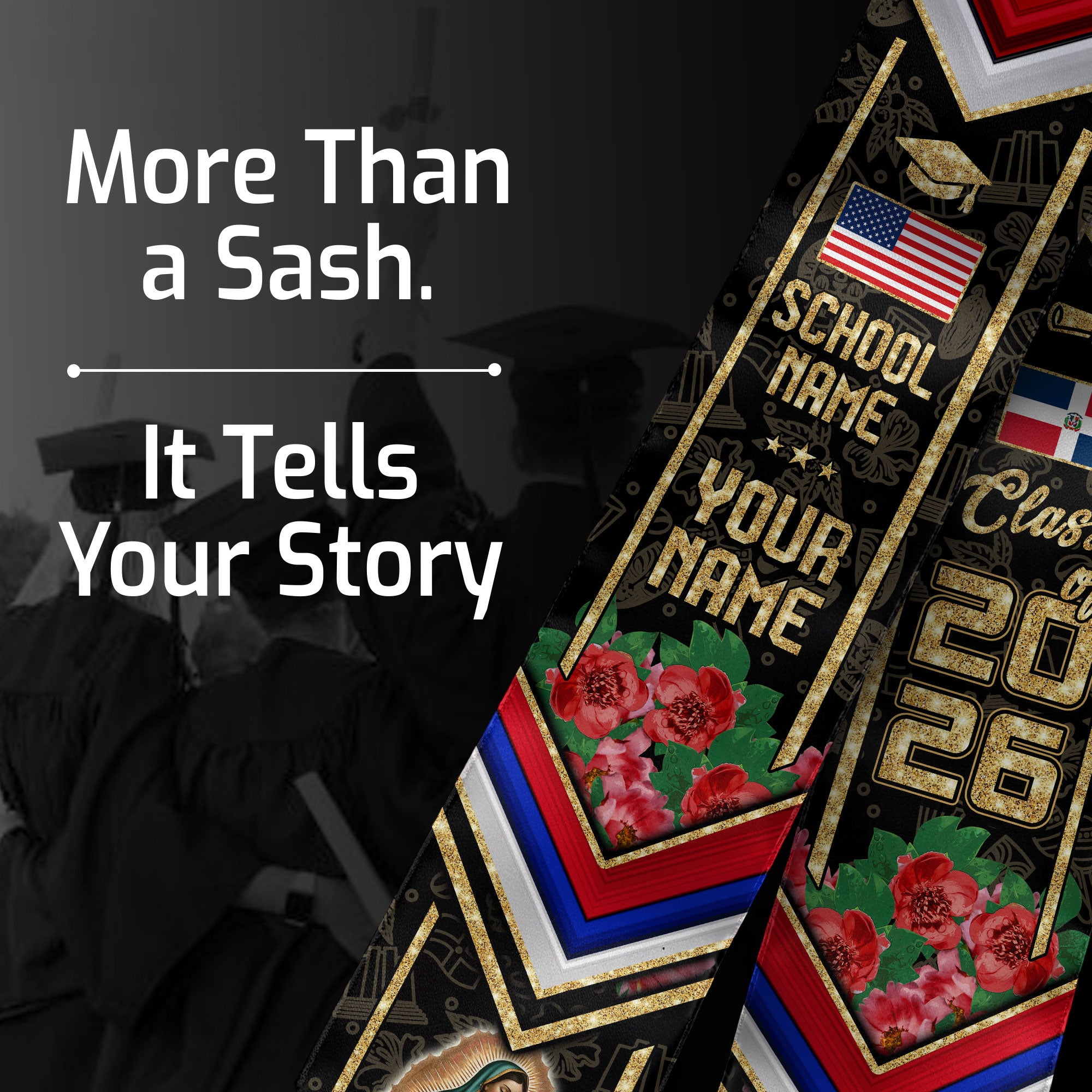 Dominican Graduation Stole 2026, Dominican Flag Sash, Tailored Detail for Class of 2026