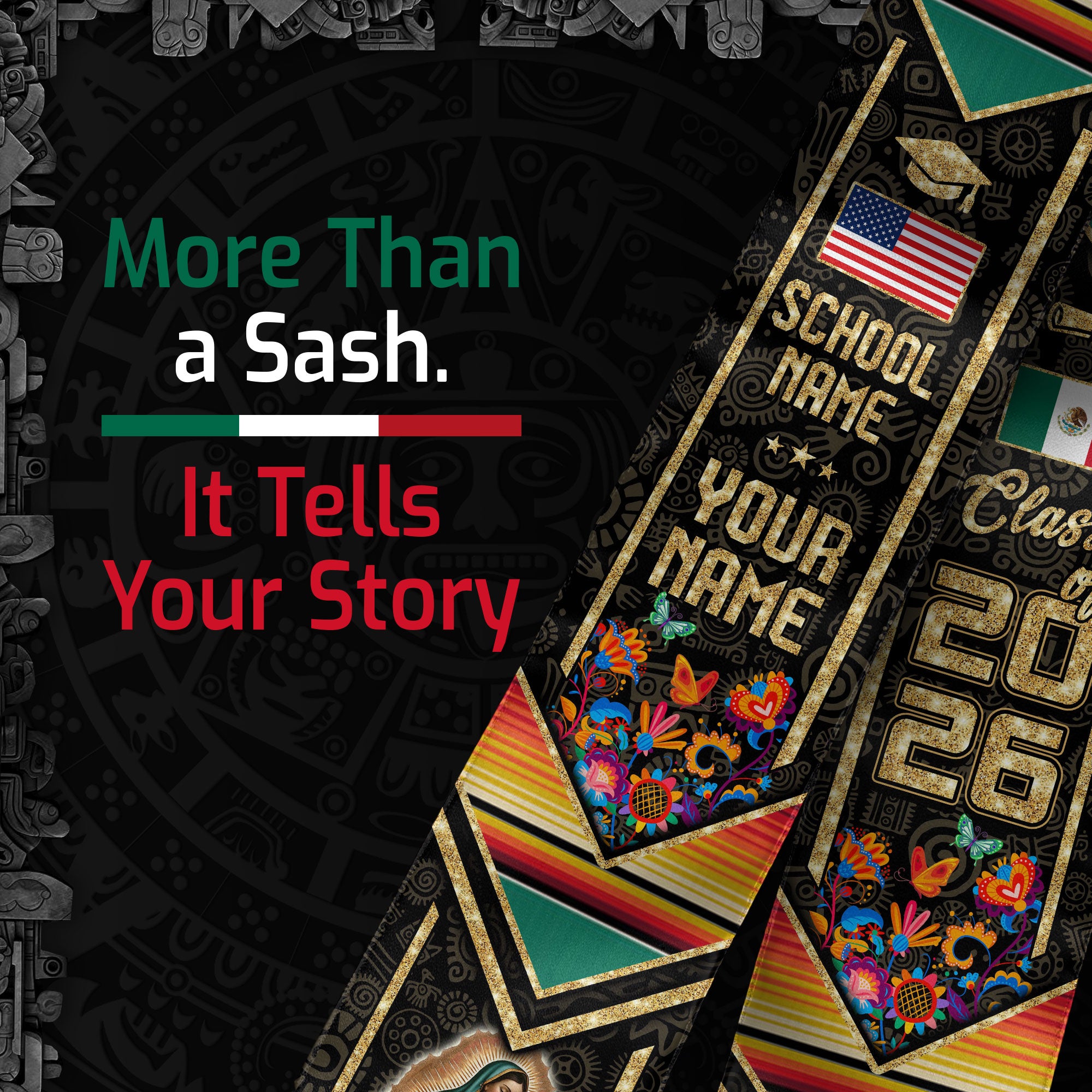 Mexican Graduation Sash 2026, Mexican American Flag Sash, Mexico Graduation Stole