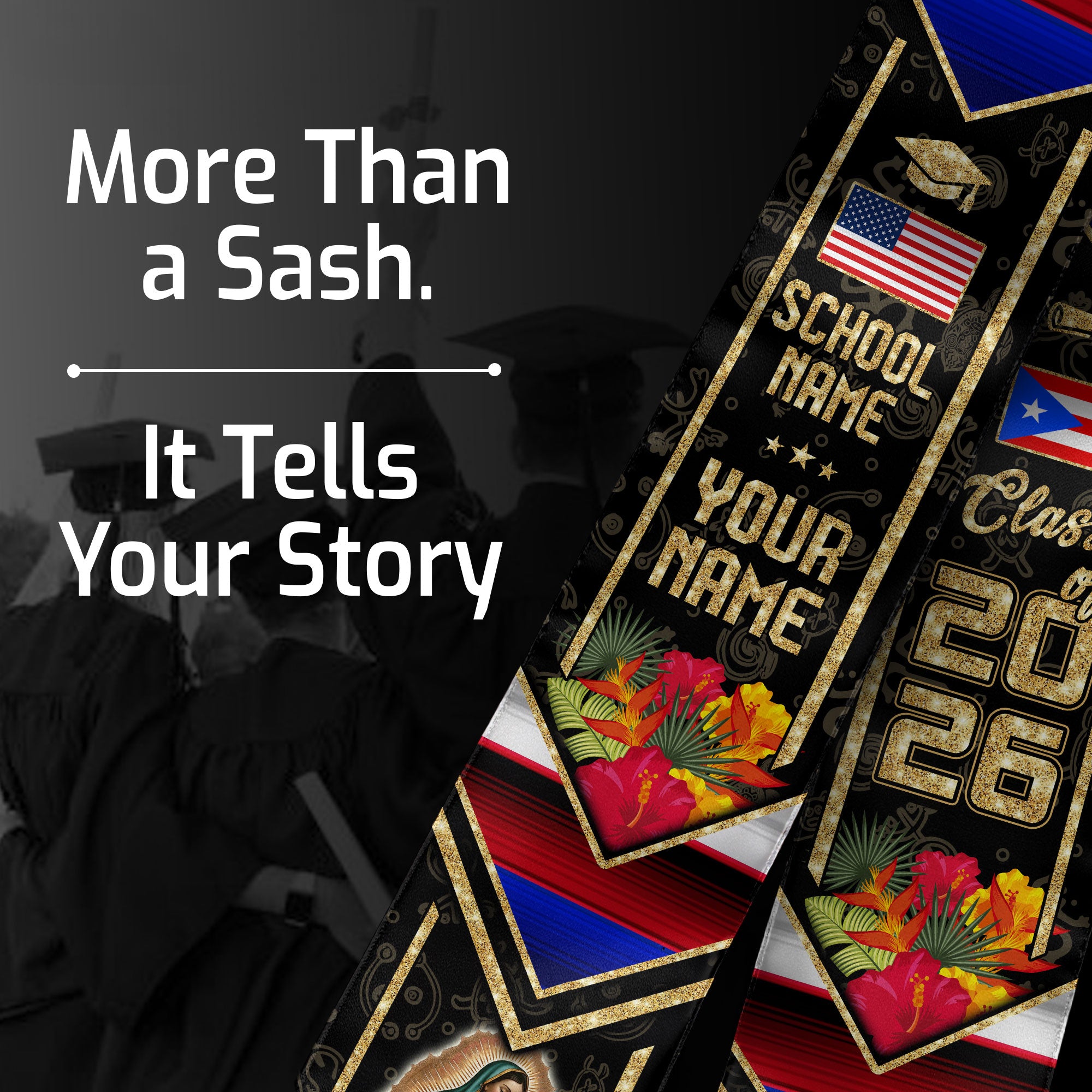Puerto Rico Graduation Stole 2026, Puerto Rican Flag Sash, Tailored Detail for Grads