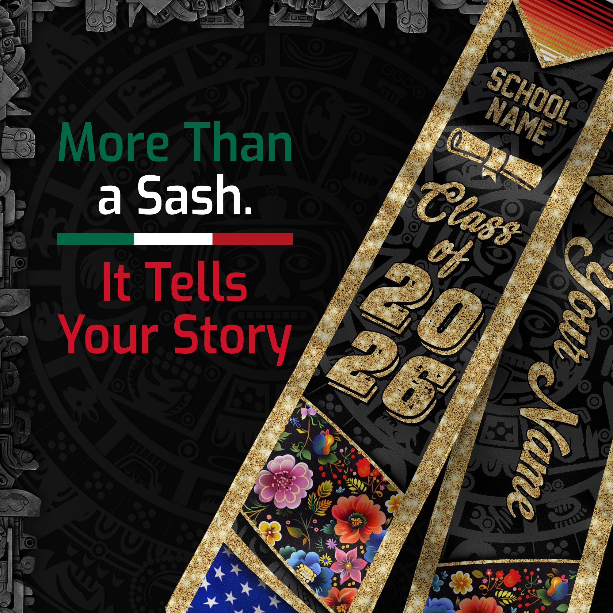 Mexico Graduation Stole 2026, Mexican Stole Sash, Mexican American Flag Graduation Sash