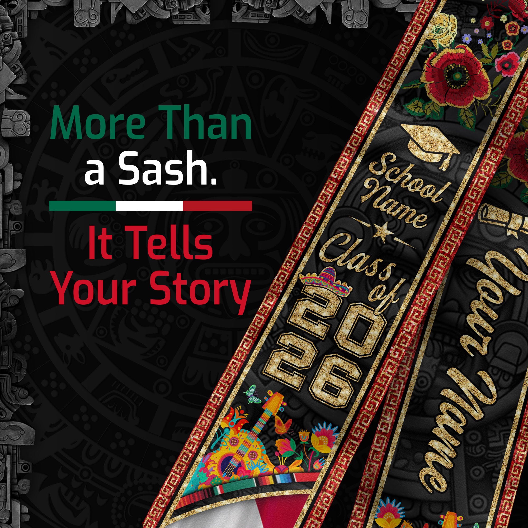 Mexican American Flag Graduation Sash 2026, Mexican Stole, Mexico Graduation Stole, Mexican Stole