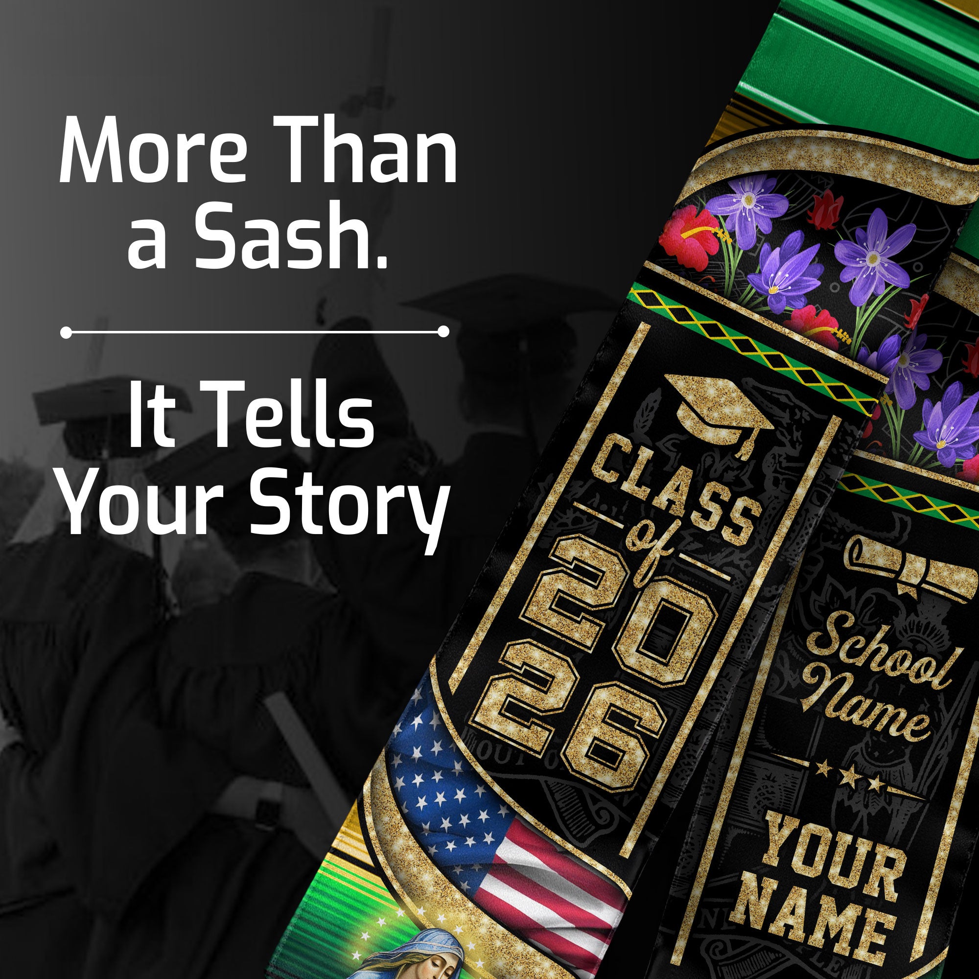 Class of 2026 Jamaica Graduation Stole, Jamaican Flag Sash Stole, Bespoke Touch 2026