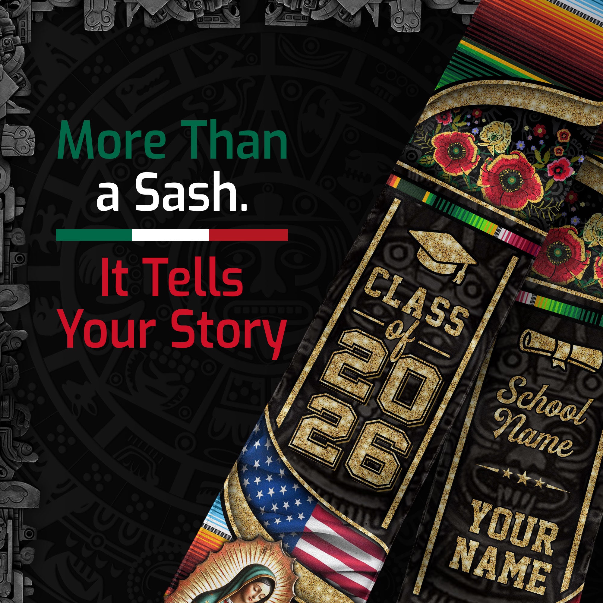 Mexican Stole 2026, Mexico Graduation Stole, Mexican Graduation Sash, Mexican American Flag