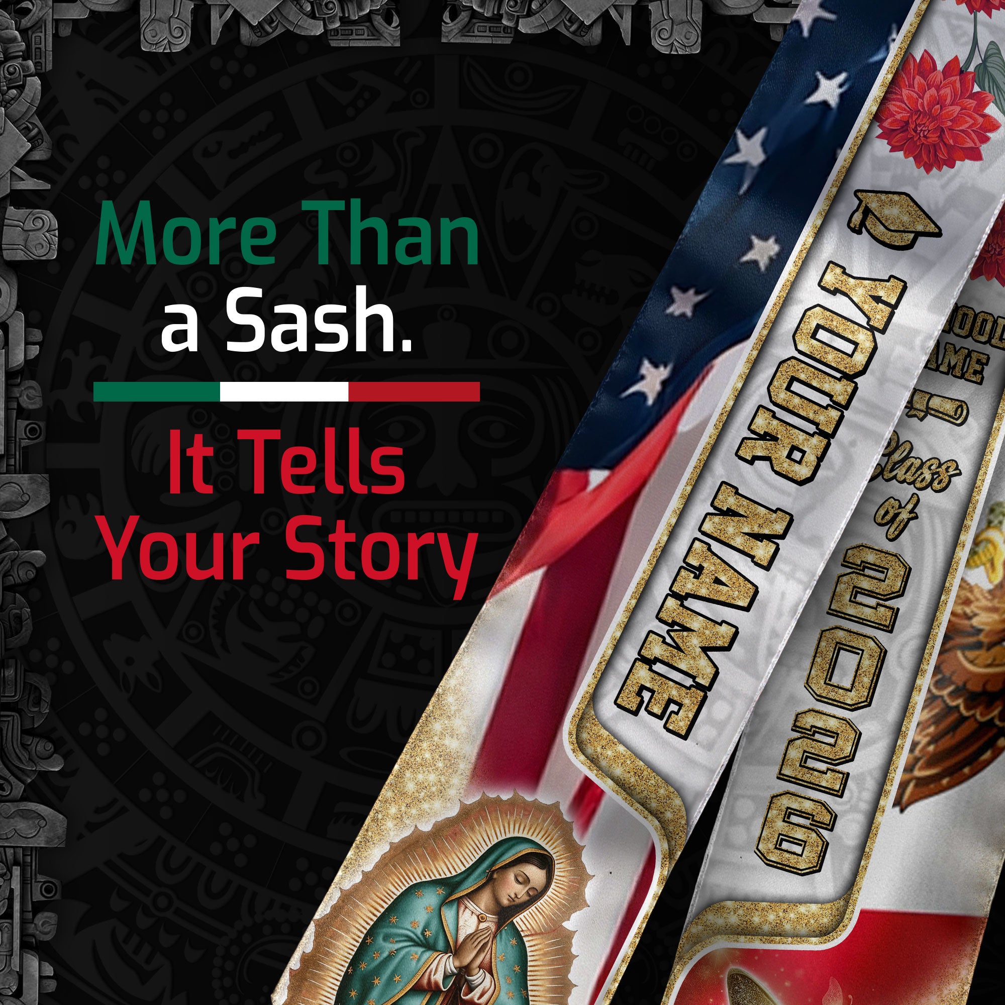 Mexican Grad Sash 2026, Mexican American Flag Sash, Mexican Stole, Mexico Graduation Stole