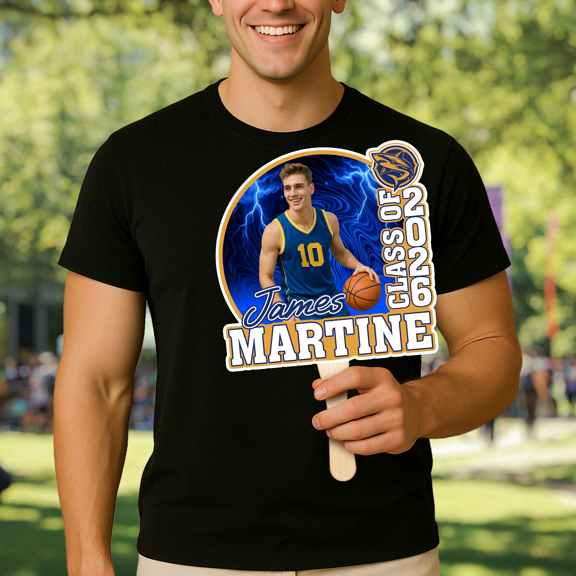 Custom Graduation Face Fan 2026 Photo Sport Swirl Big Head On Stick Personalized