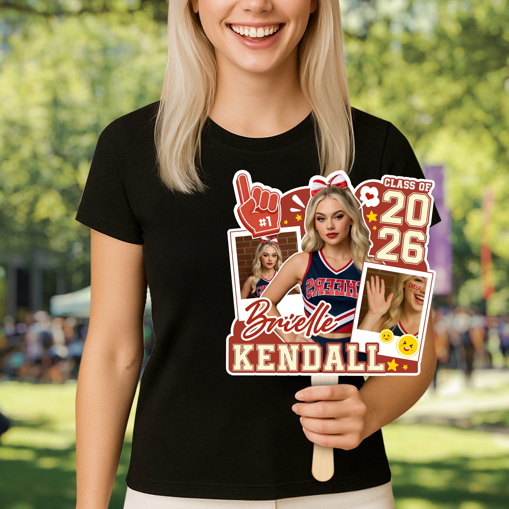 Custom Graduation Face Fan 2026 Photo Cheer Star Pattern Big Head On Stick Personalized