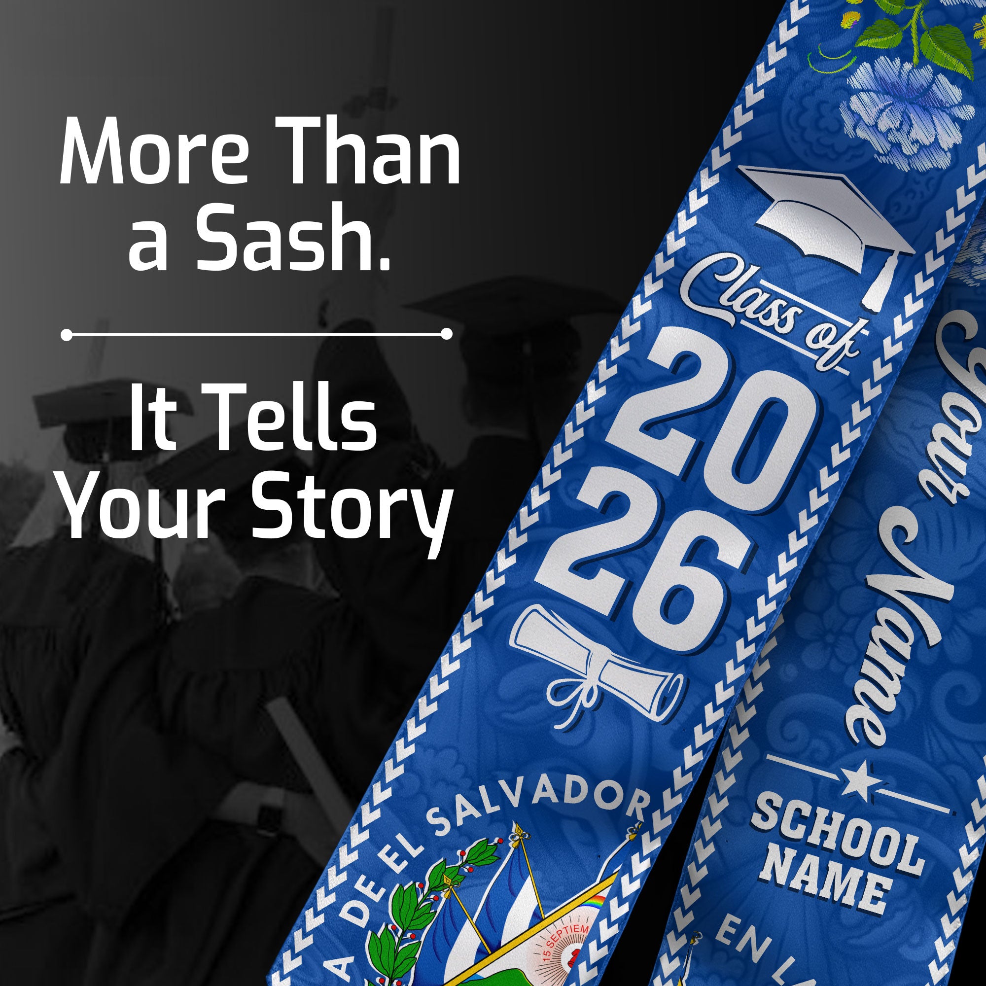 2026 Salvadoran Flag Graduation Sash, El Salvador Stole, Personalized Finish for Graduates