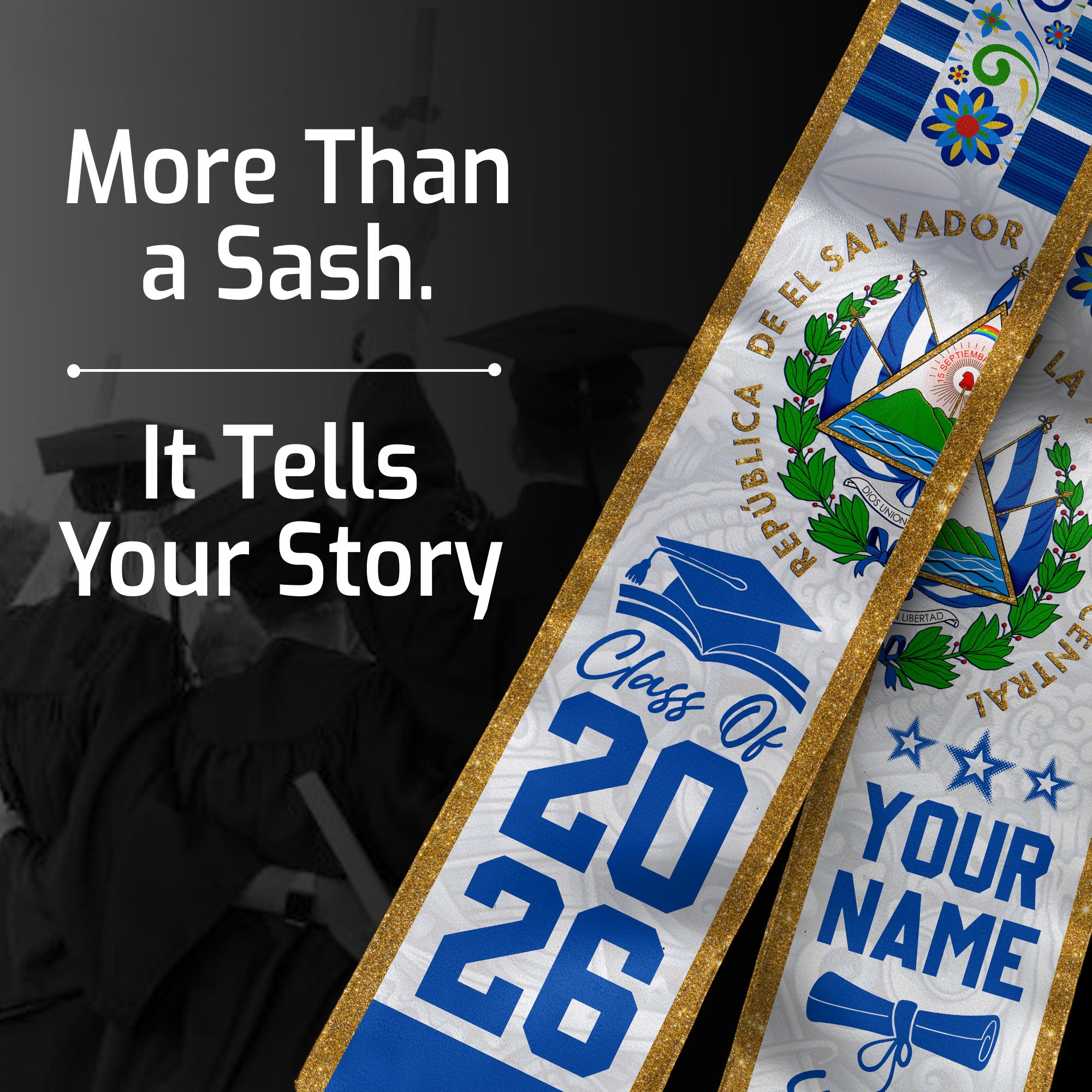 2026 El Salvador Graduation Sash, Salvadoran Flag Stole, Custom Detail Style for Grads