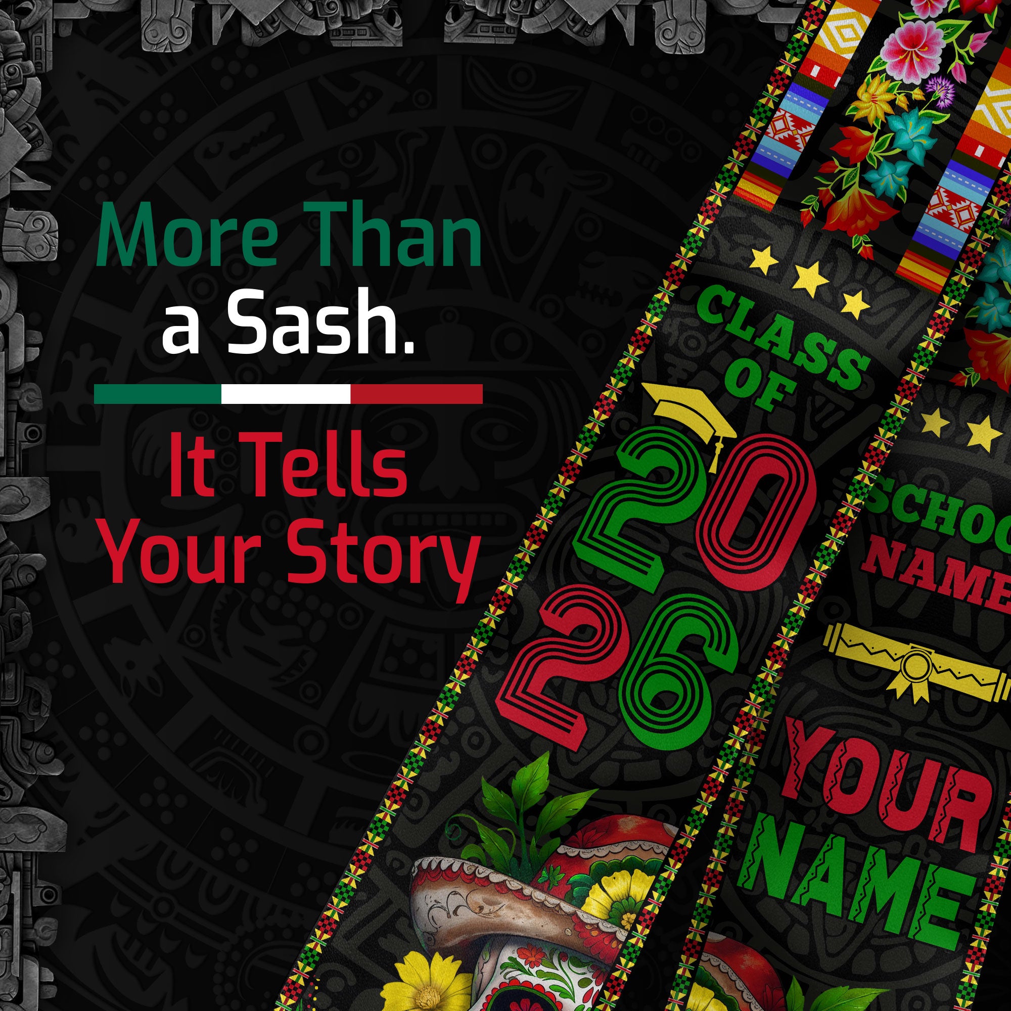 Mexican Graduation Sash for Class of 2026, Mexican American Flag Stole, Mexico Sash