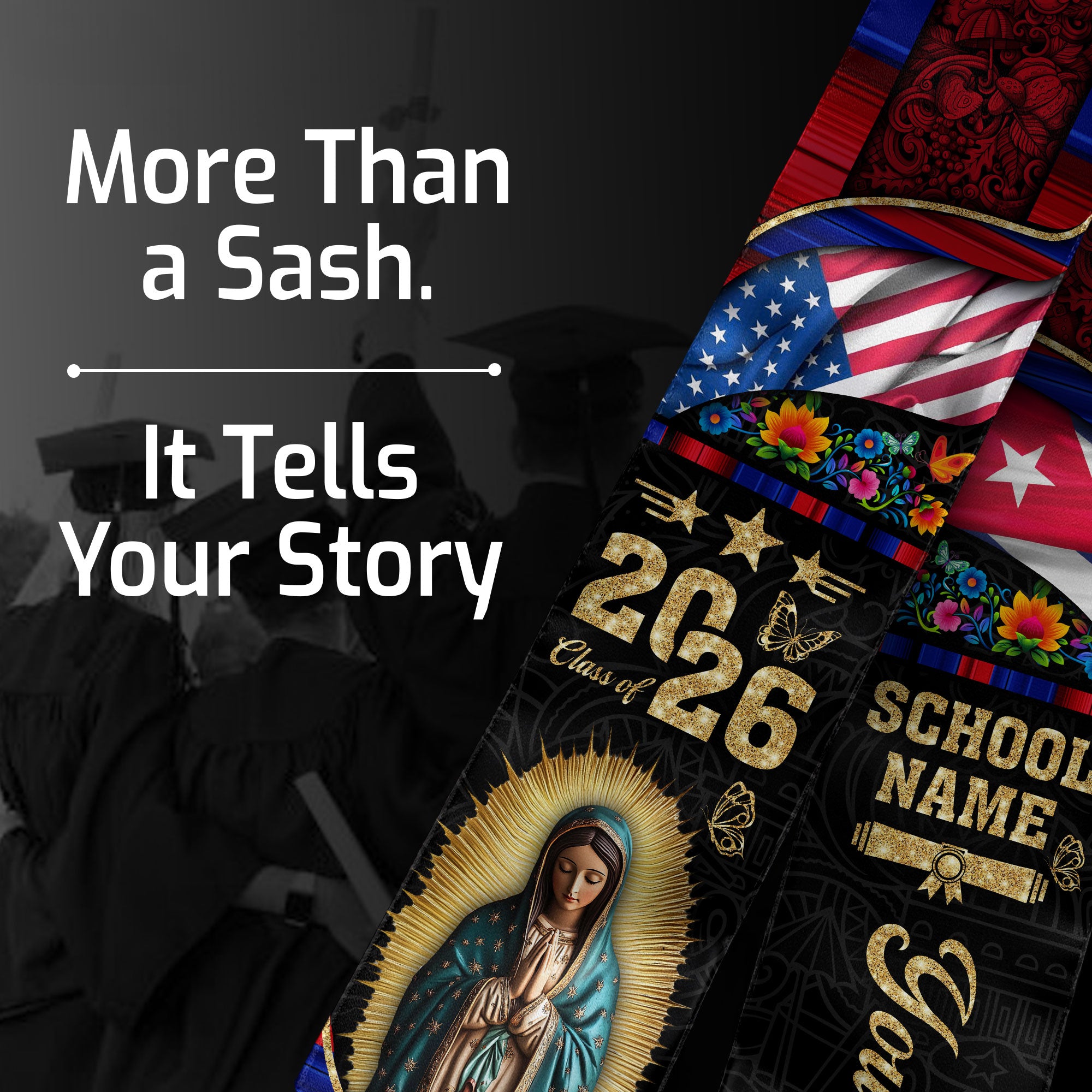 Customized Cuba Graduation Stole with Patriotic Flag Accents, Graduation Sash for Class of 2026