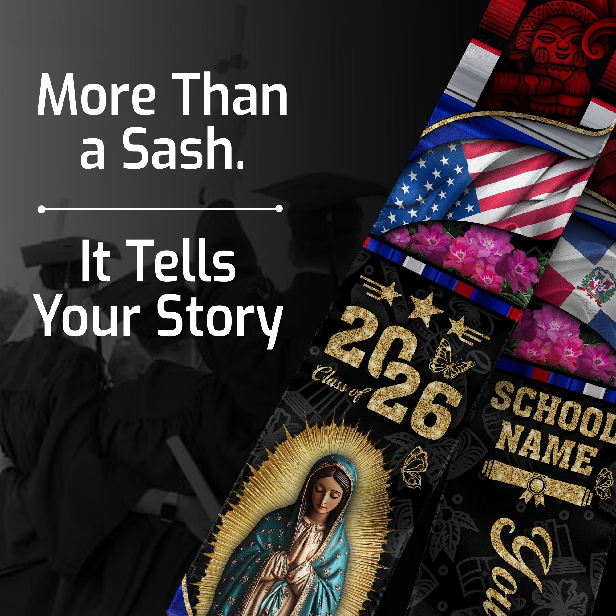 Customized Dominican Graduation Stole Highlighting Flag Colors, Graduation Sash Class of 2026