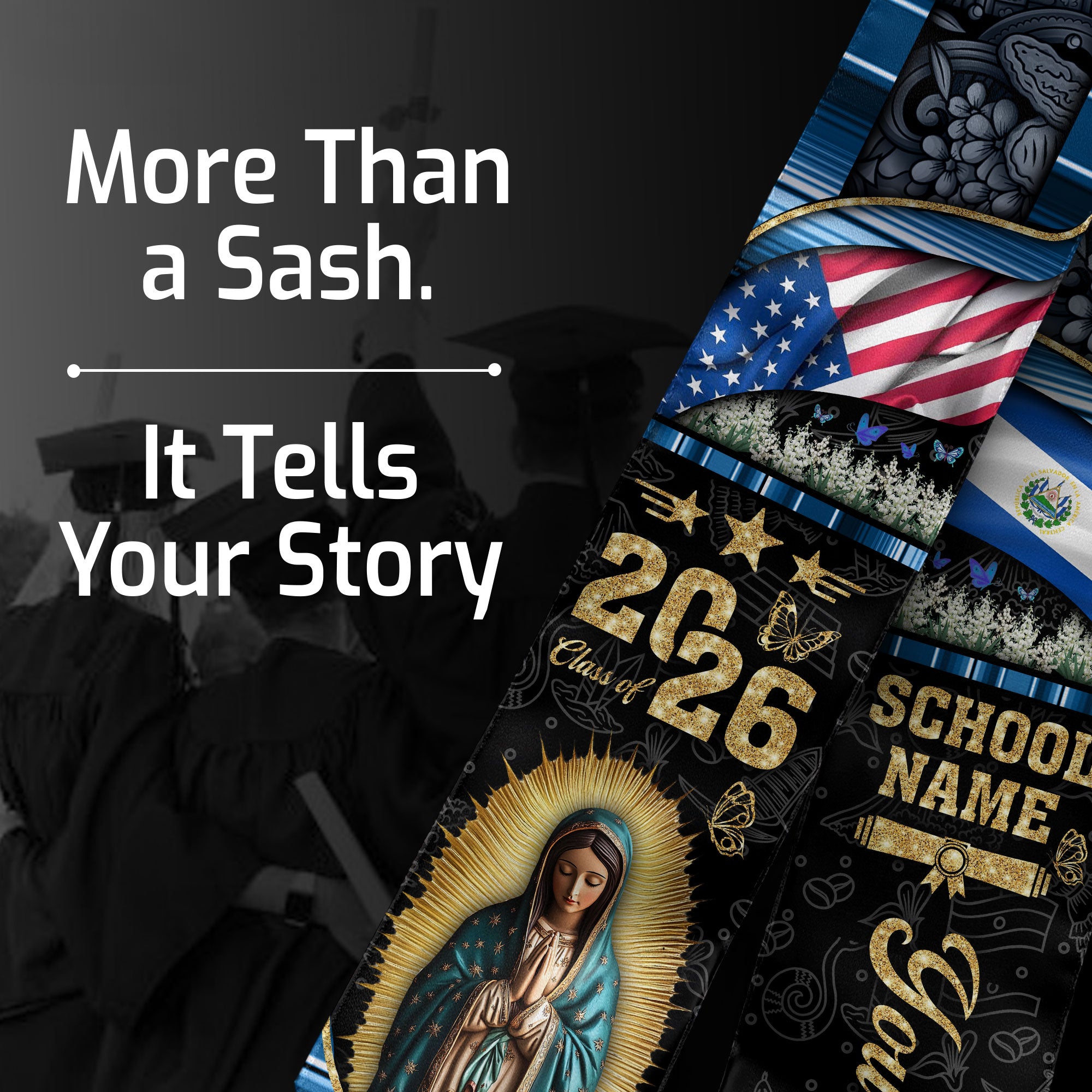 Customized El Salvador Graduation Stole with National Pride Flag Design, Graduation Sash 2026