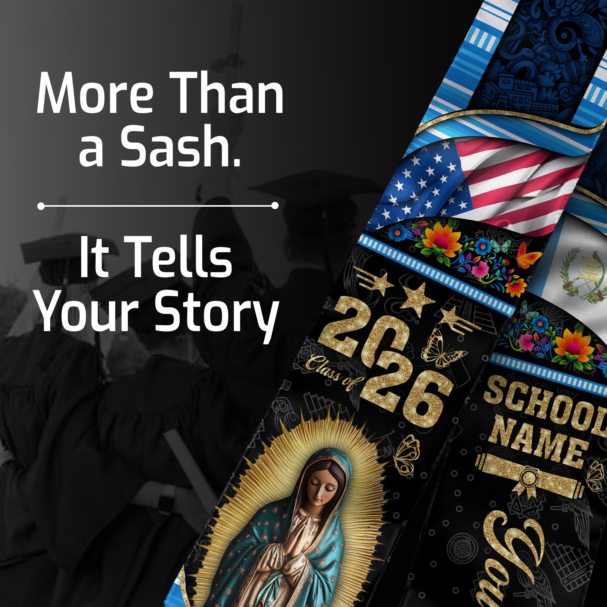 Customized Guatemala Graduation Stole with Heritage Flag Theme, Graduation Sash for Class of 2026