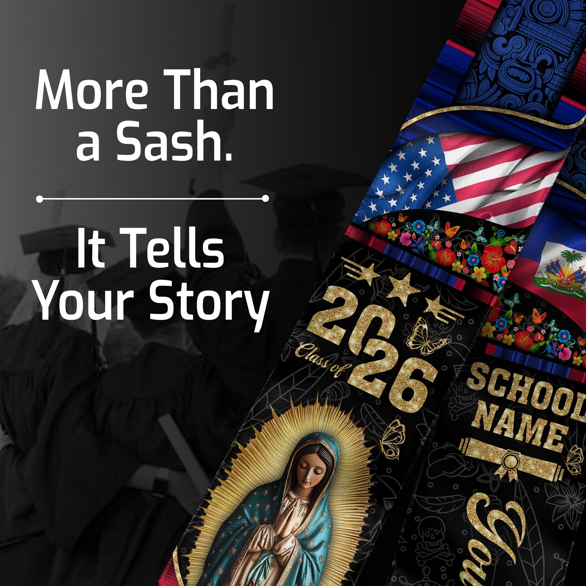 Customized Haiti Graduation Stole Featuring National Flag Pattern, Graduation Sash Class of 2026