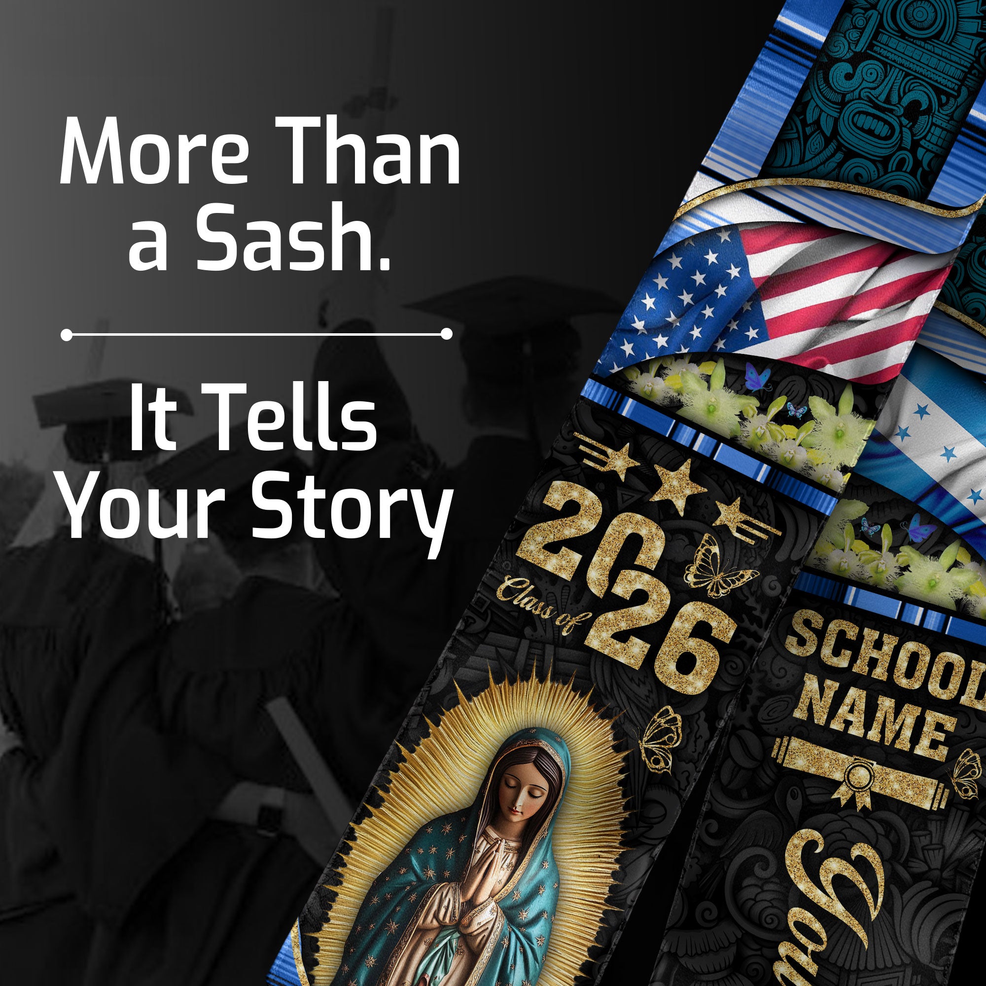 Customized Honduras Graduation Stole with Traditional Flag Motif, Graduation Sash for Class of 2026