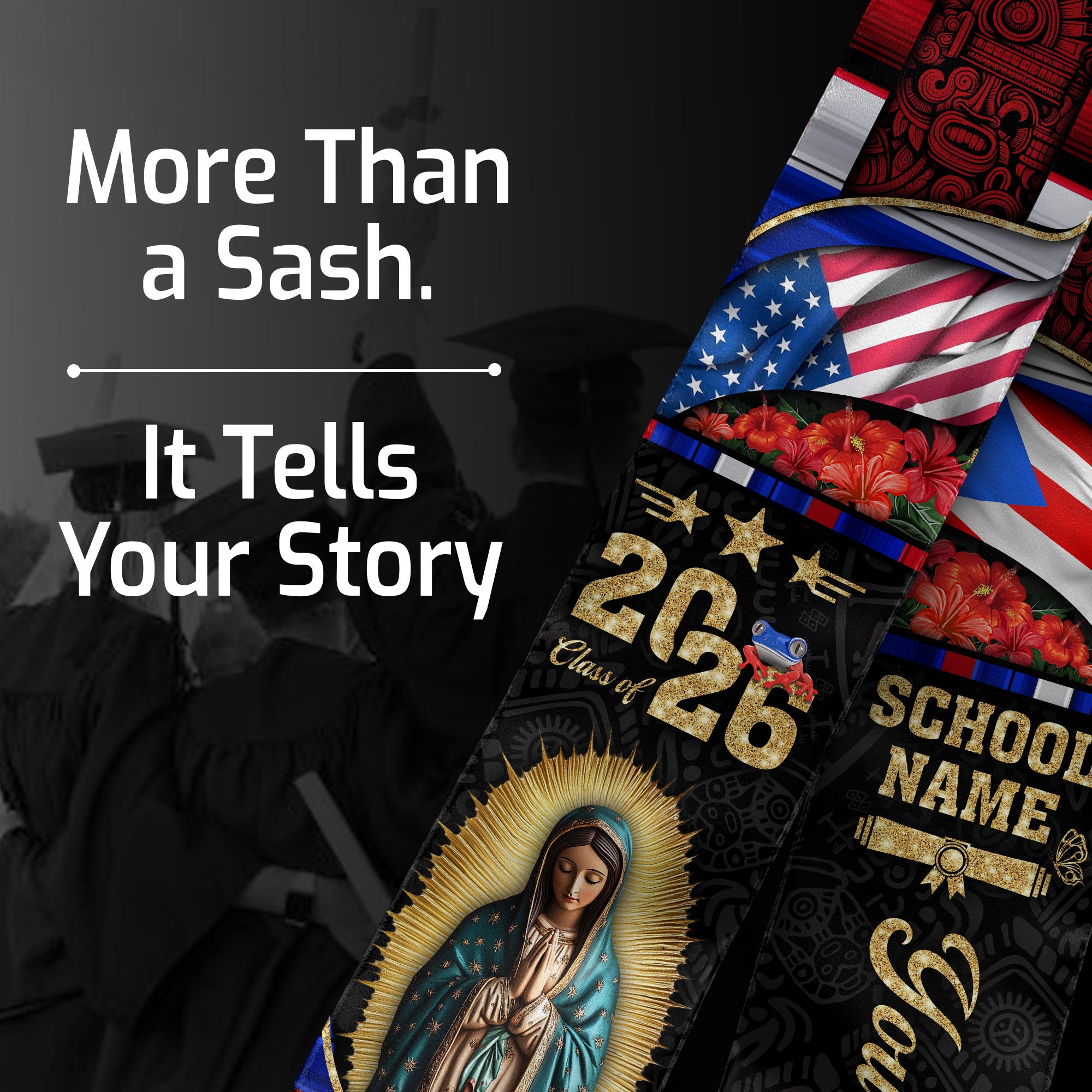 Customized Puerto Rico Graduation Stole with Patriotic Flag Motif, Graduation Sash Class of 2026