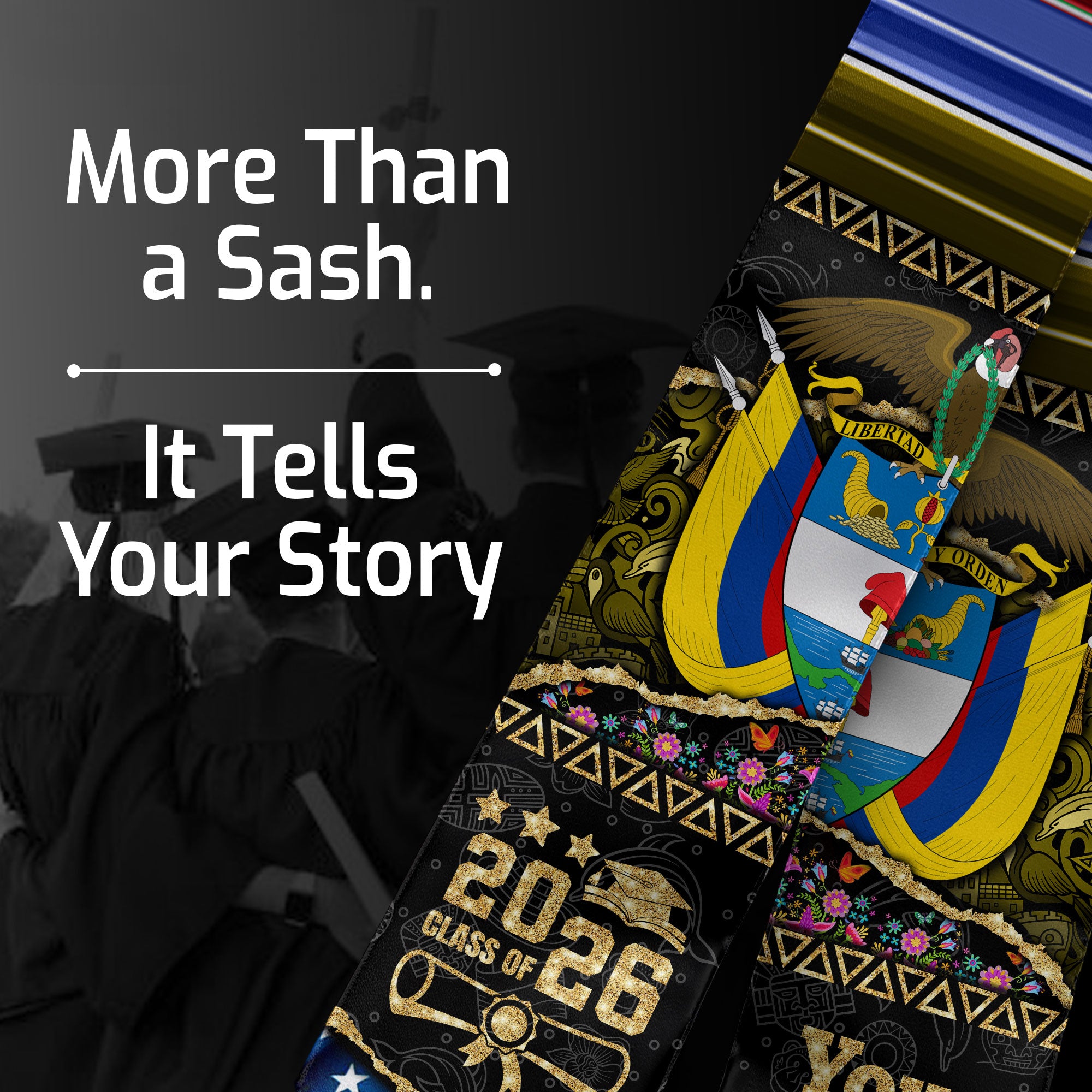 Customized Colombia Graduation Stole with Colombian Flag Theme, Graduation Sash for Class of 2026