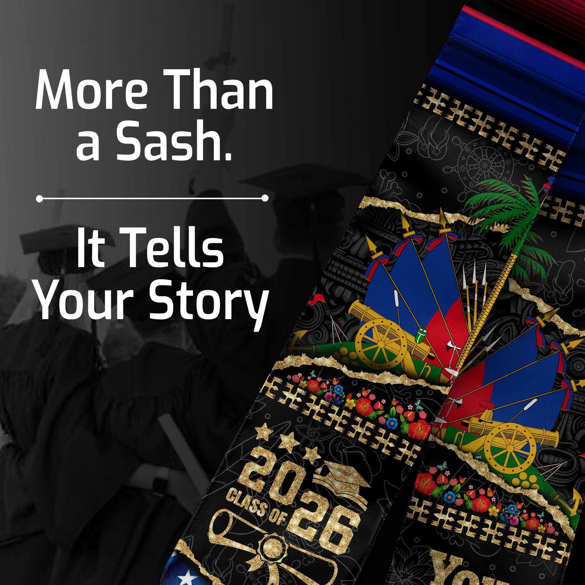 Customized Haiti Graduation Stole with Haitian Flag Elements, Graduation Sash for Class of 2026