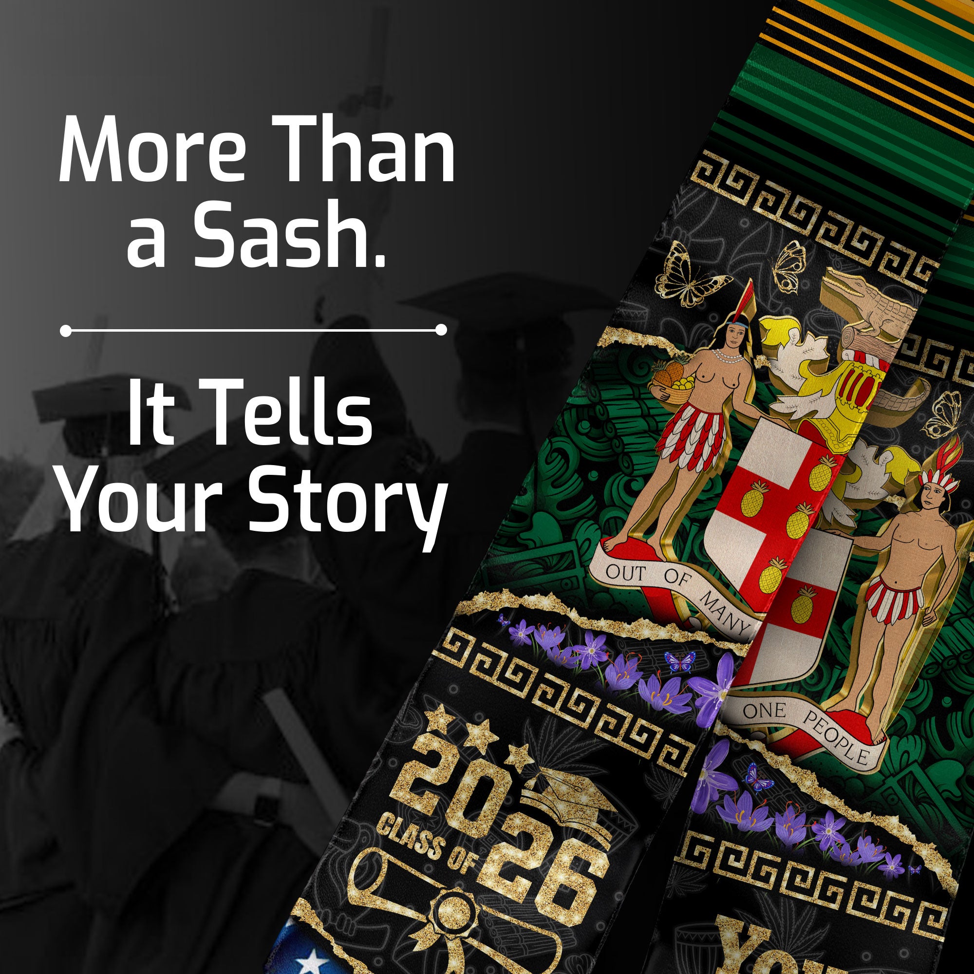 Customized Jamaica Graduation Stole with Cultural Flag Theme, Graduation Sash for Class of 2026