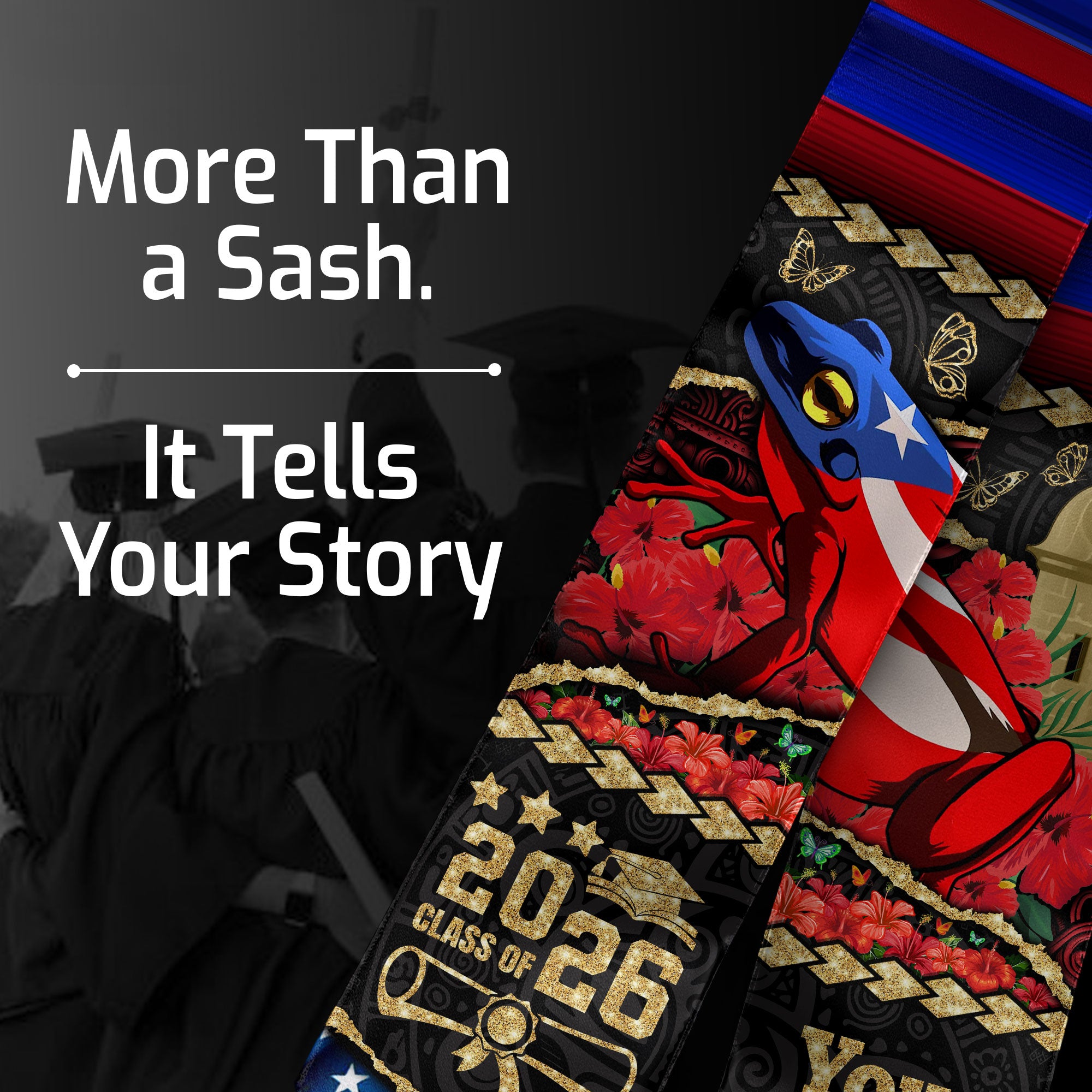 Customized Puerto Rico Graduation Stole with Flag Heritage Design, Graduation Sash for Class of 2026
