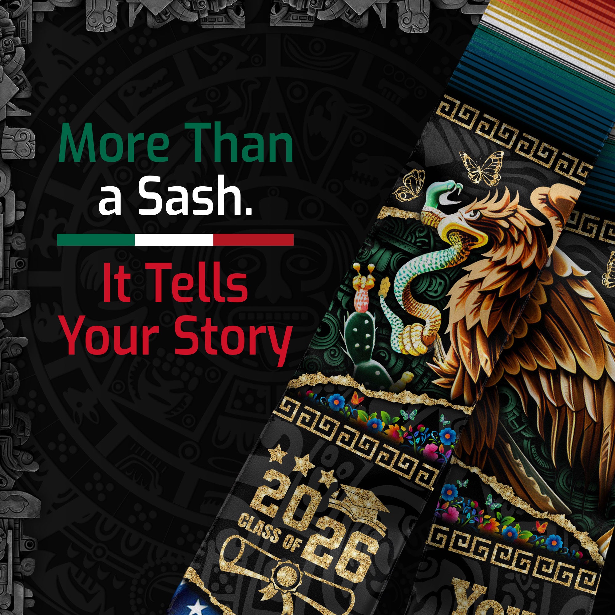 Mexican American Flag Graduation Stole 2026, Mexico Stole Sash, Mexican Grad Accessory