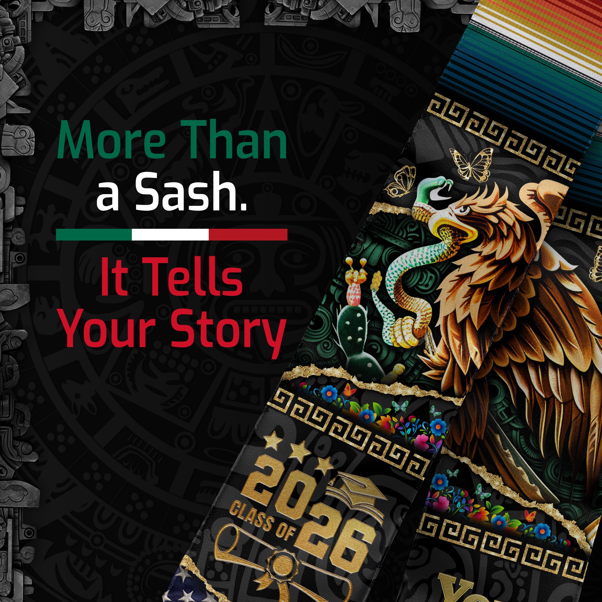 Mexican American Flag Graduation Stole 2026, Mexico Stole Sash, Mexican Grad Accessory