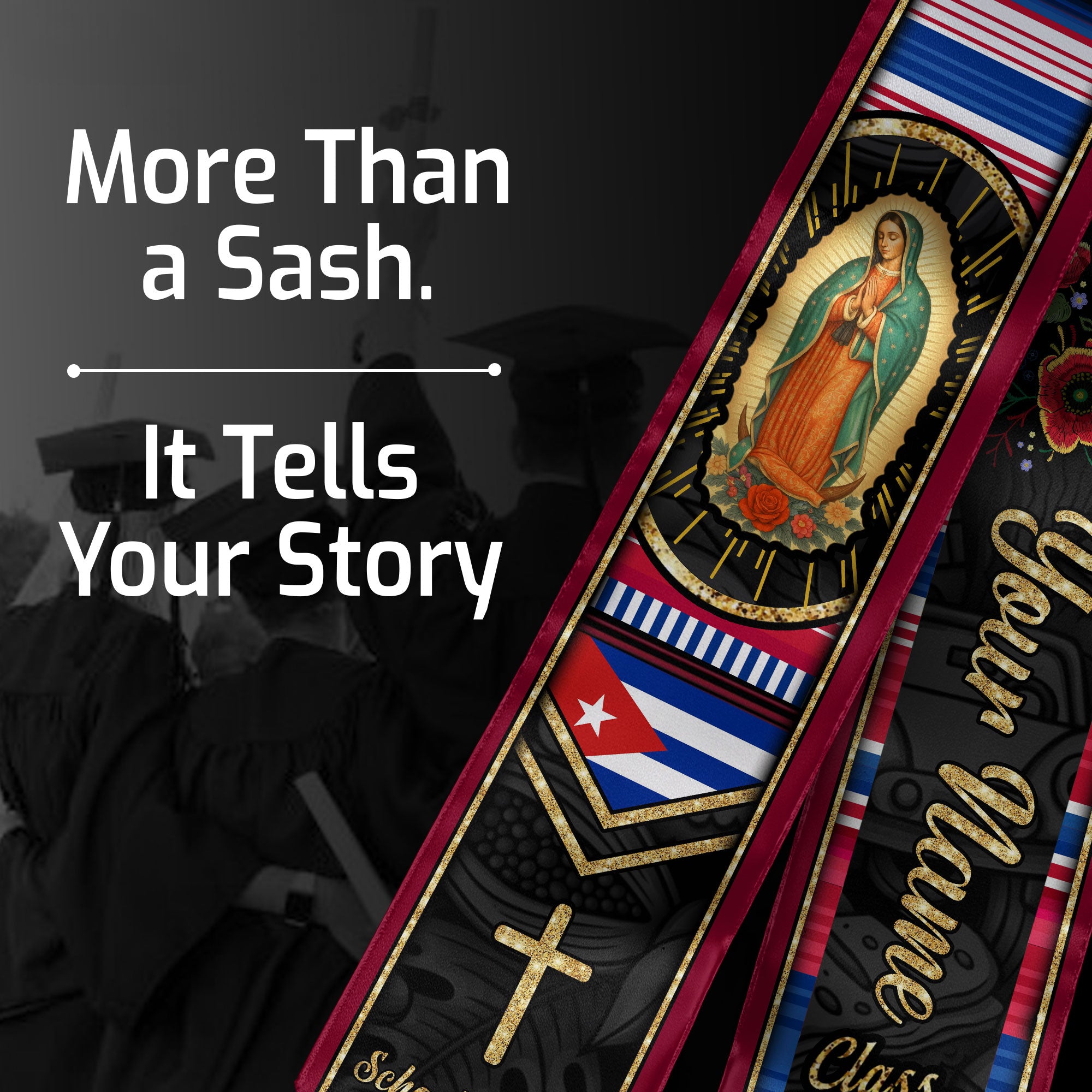 Customized Cuba Graduation Stole Featuring Cuban Flag Heritage Style, Graduation Sash for Class of 2026