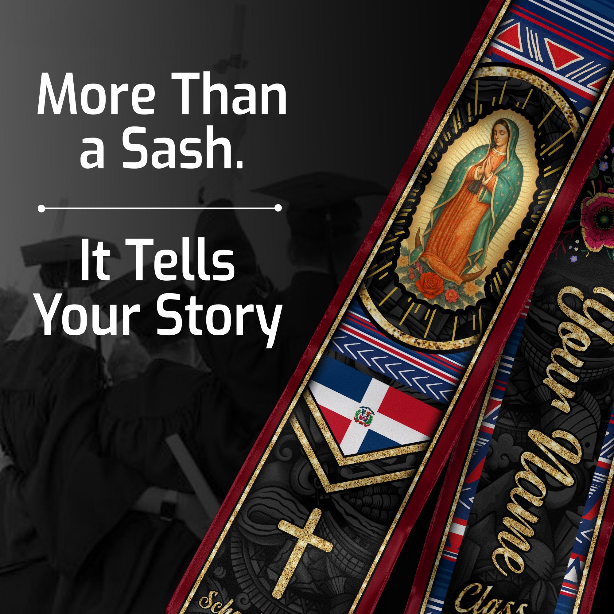 Customized Dominican Graduation Stole with National Flag Theme, Graduation Sash Celebrating Class of 2026