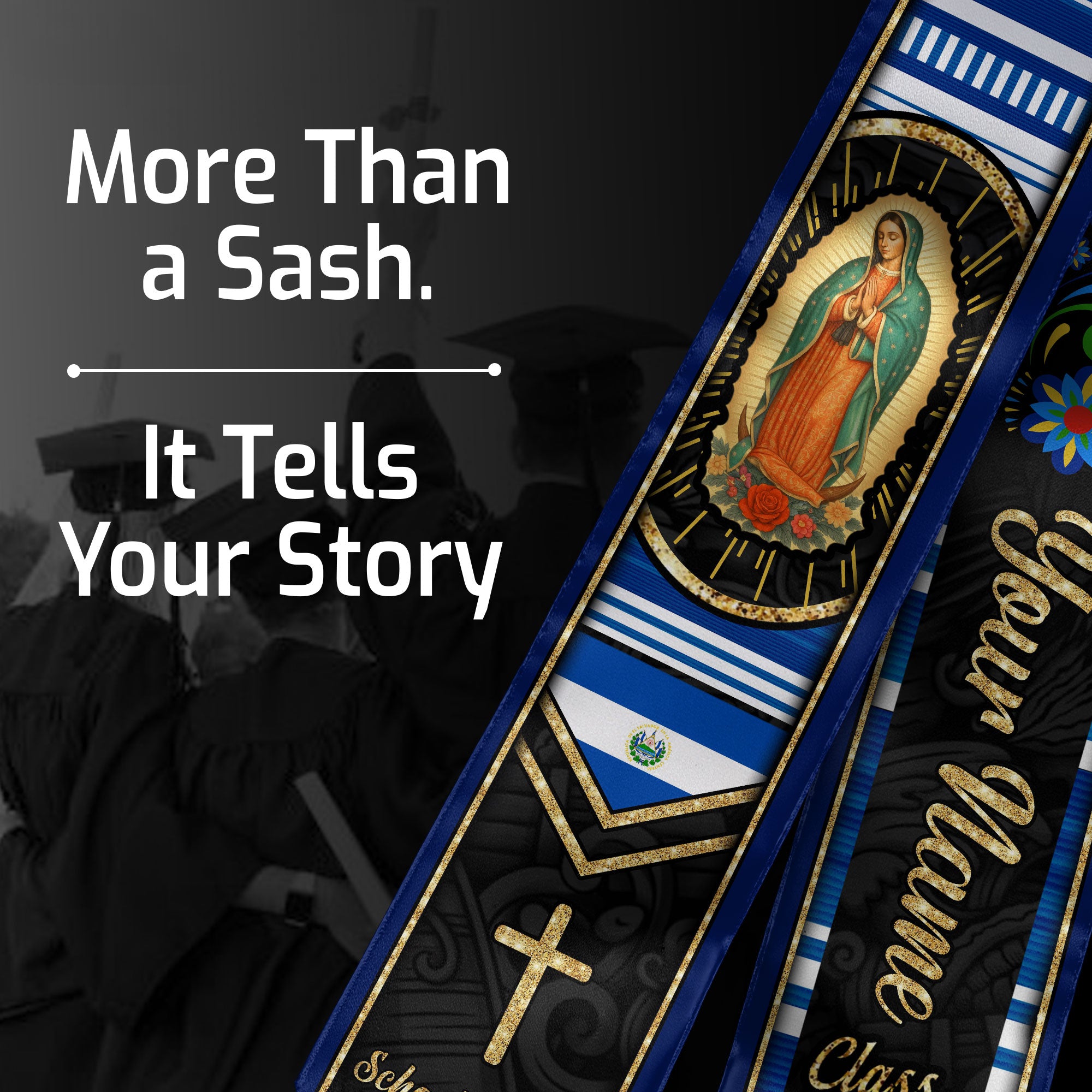Customized El Salvador Graduation Stole Highlighting Salvadoran Flag Design, Graduation Sash for 2026