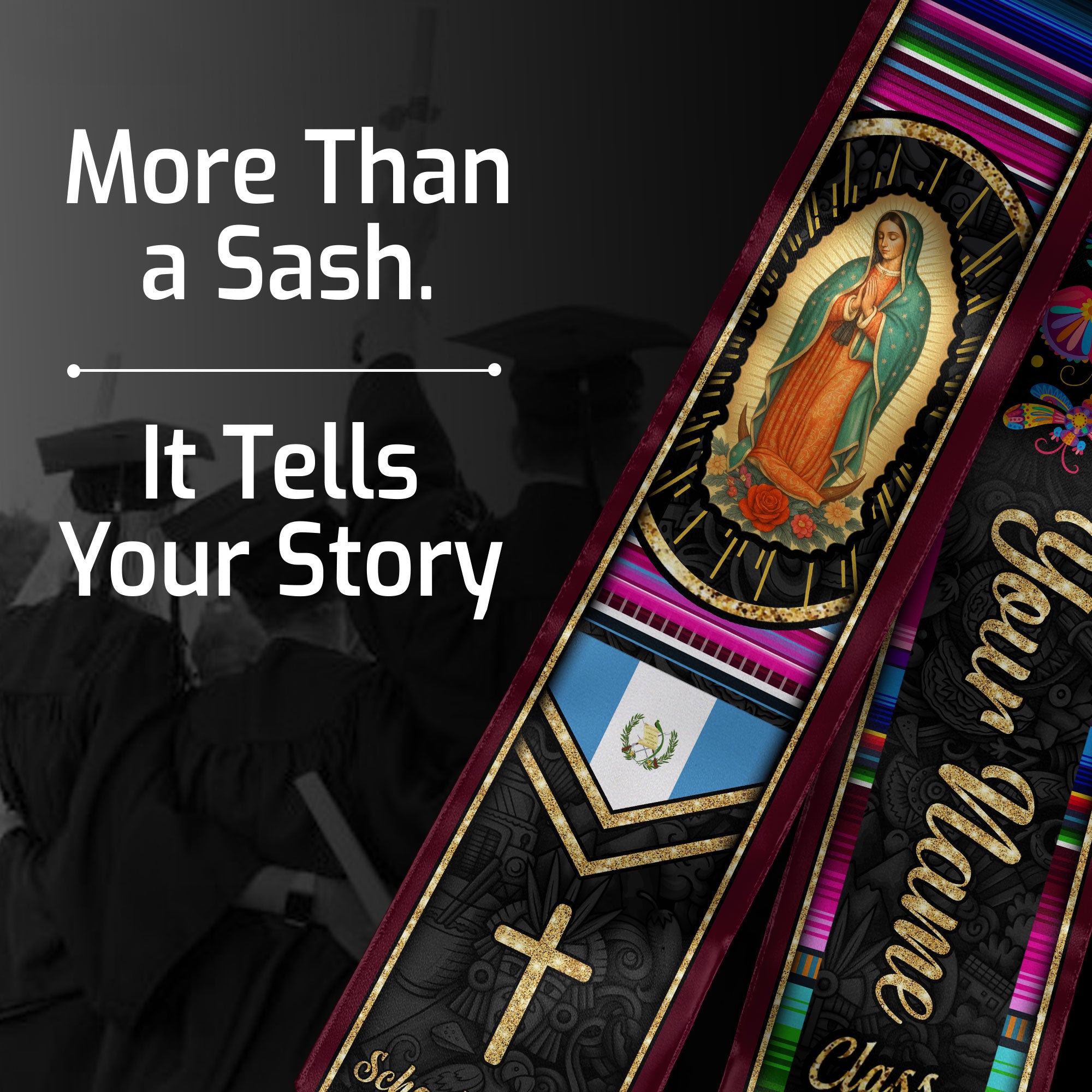 Customized Guatemala Graduation Stole with Guatemalan Flag Heritage Pattern, Graduation Sash Class of 2026