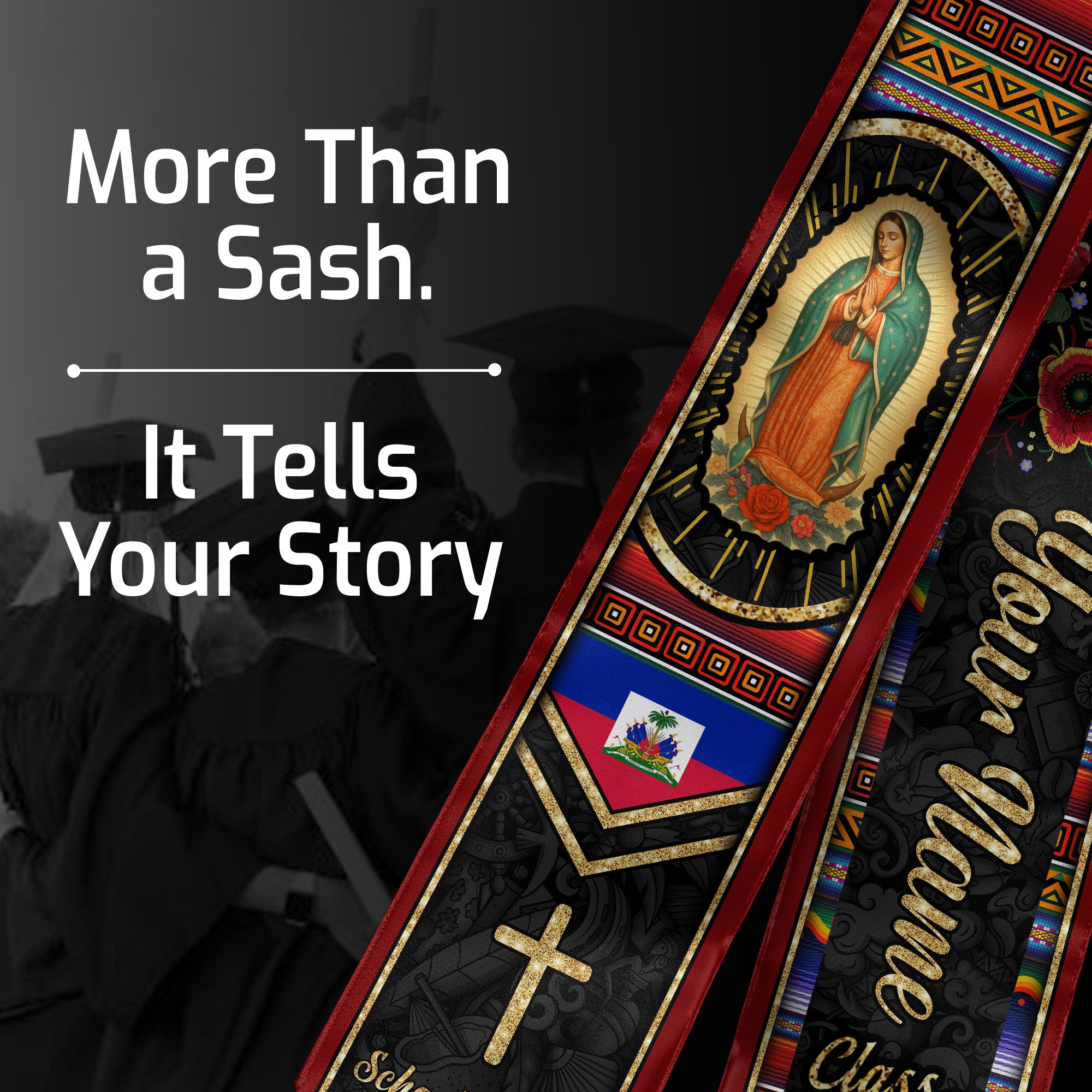 Customized Haiti Graduation Stole Featuring Haitian Flag Motif, Graduation Sash for the Class of 2026