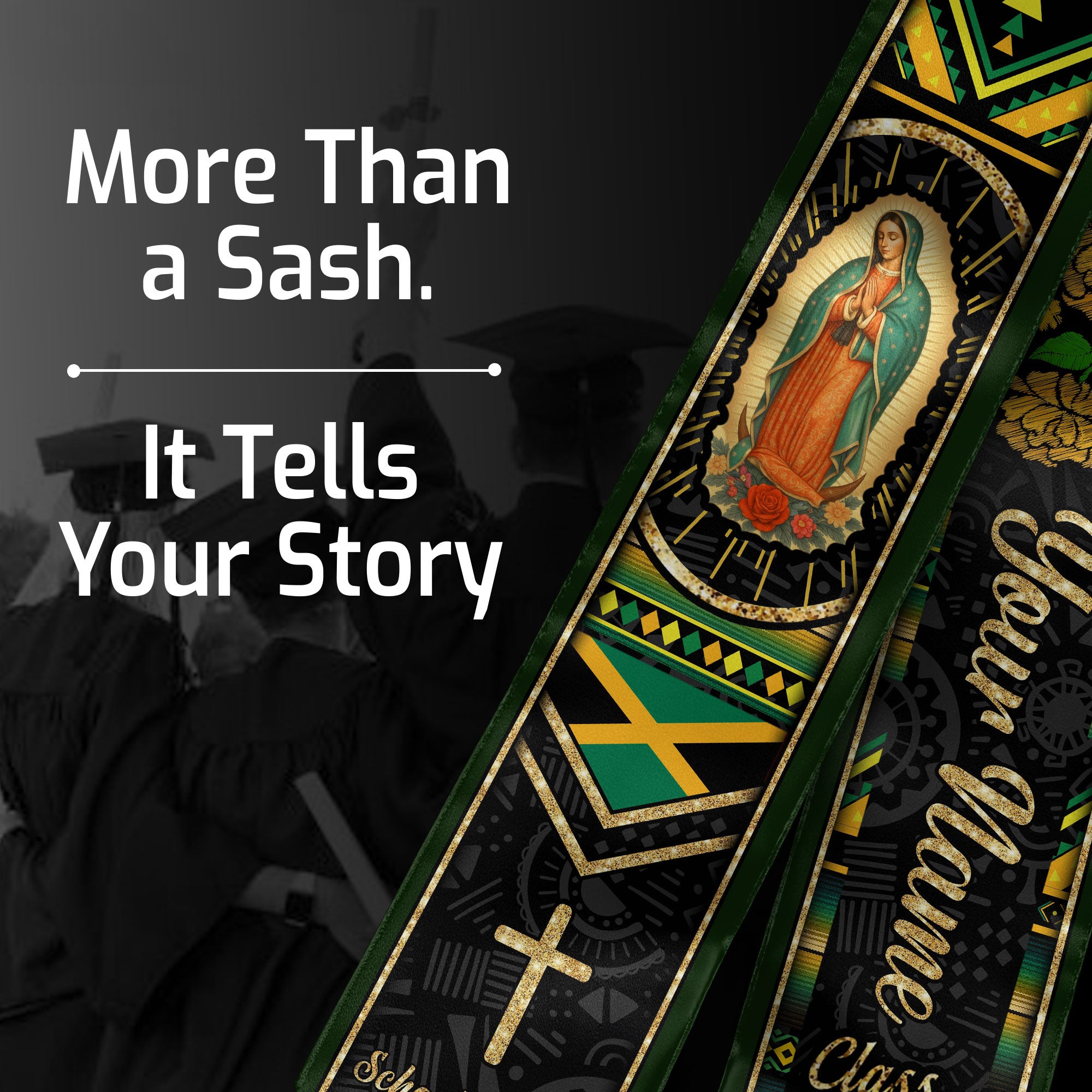 Customized Jamaica Graduation Stole Showcasing Jamaican Flag Colors, Graduation Sash for Class of 2026