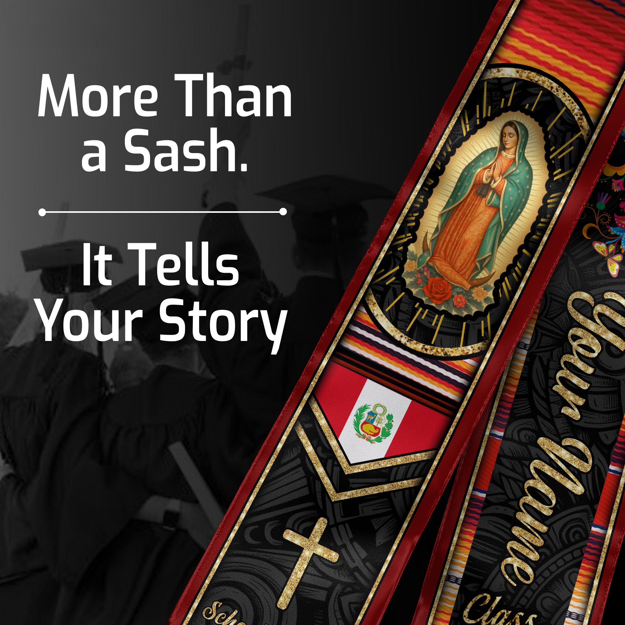 Customized Peru Graduation Stole Featuring Peruvian Flag Design, Graduation Sash for the Class of 2026