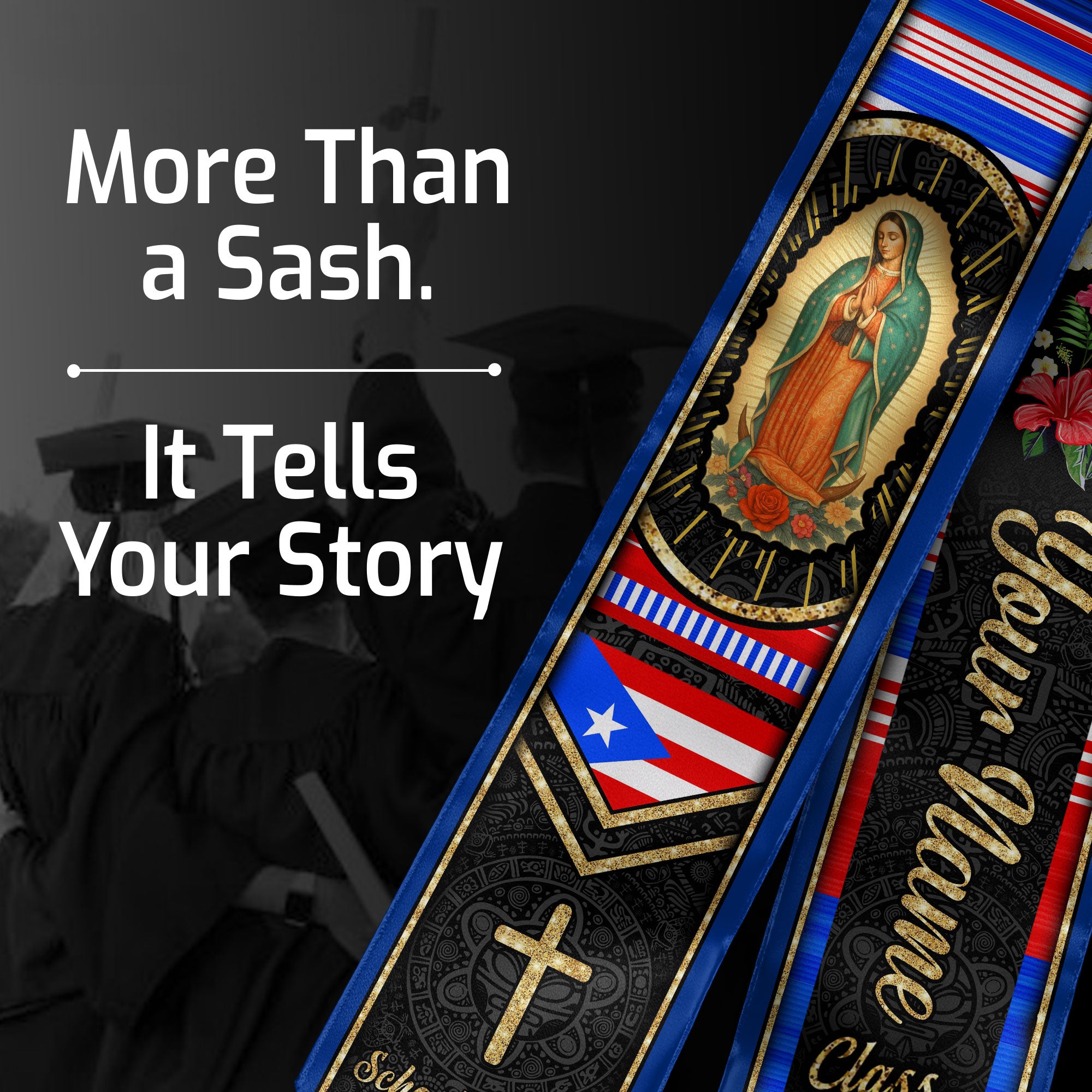 Customized Puerto Rico Graduation Stole Highlighting Puerto Rican Flag Theme, Graduation Sash Class of 2026