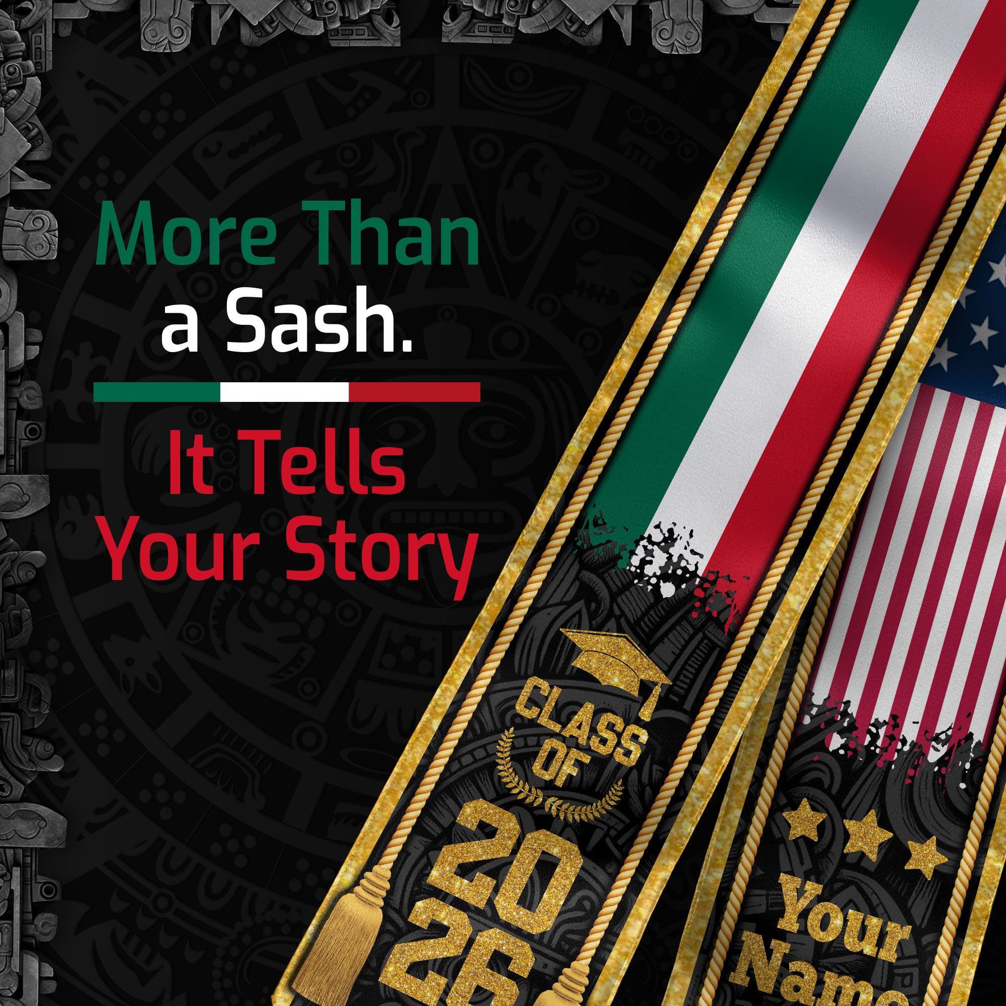 Mexico Graduation Stole 2026, Mexican Flag Sash, Tailored Detail for Class of 2026 Grads