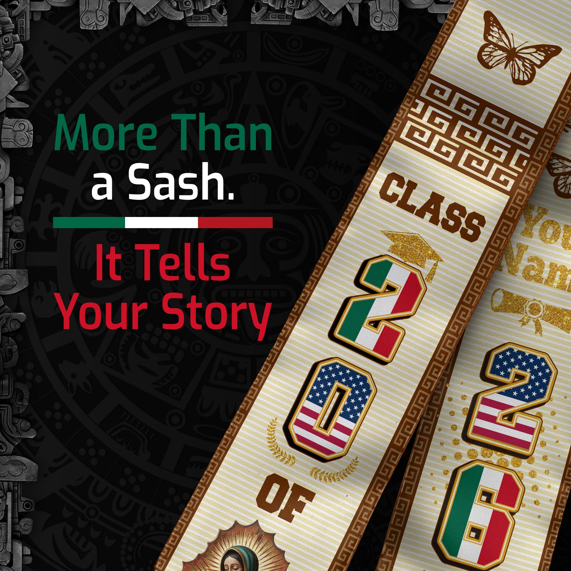 Class of 2026 Mexico Graduation Sash, Mexican Flag Stole, Custom-Ready Graduation Style