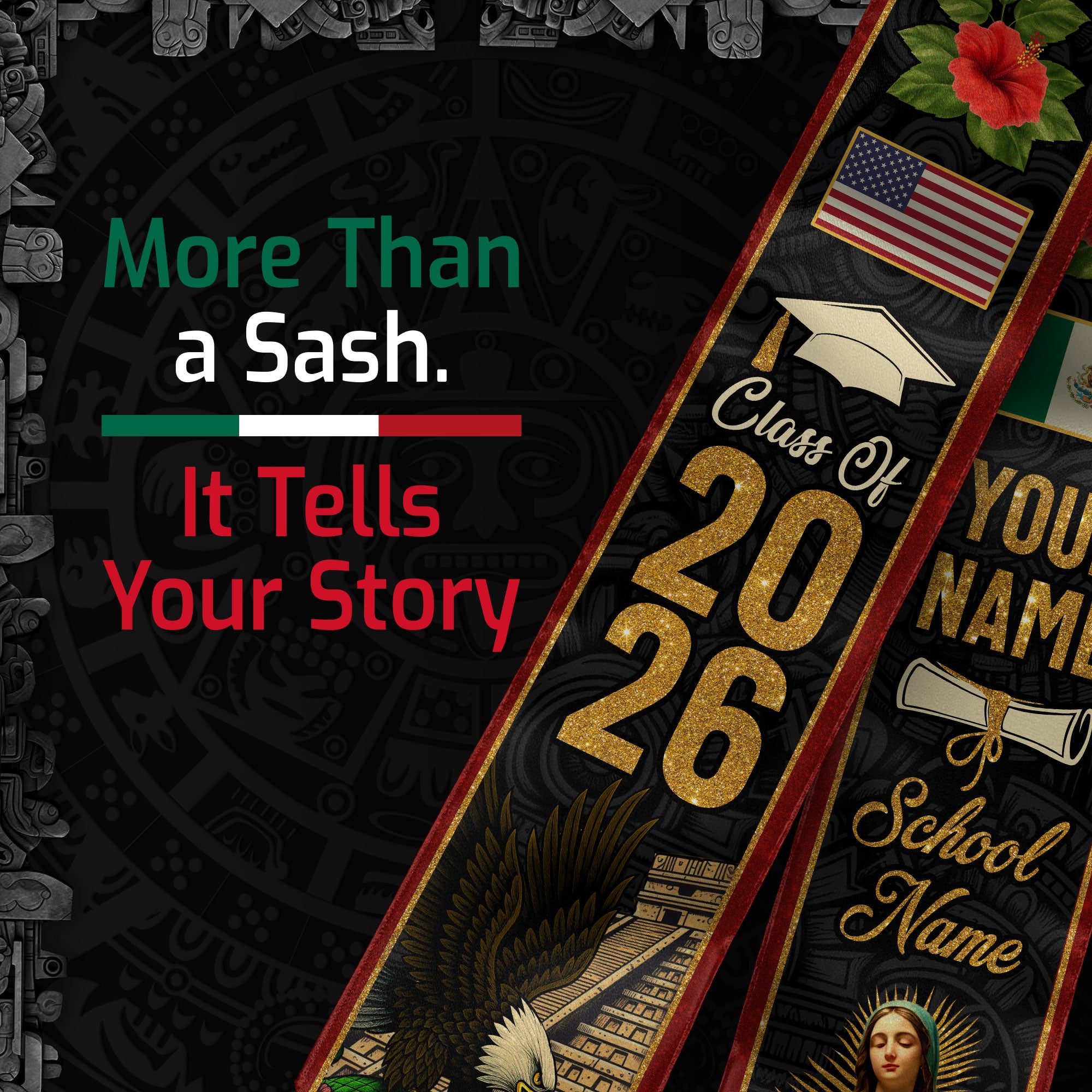 Mexican Graduation Stole 2026, Mexico Flag Sash, Personalized Accent Option for Ceremony